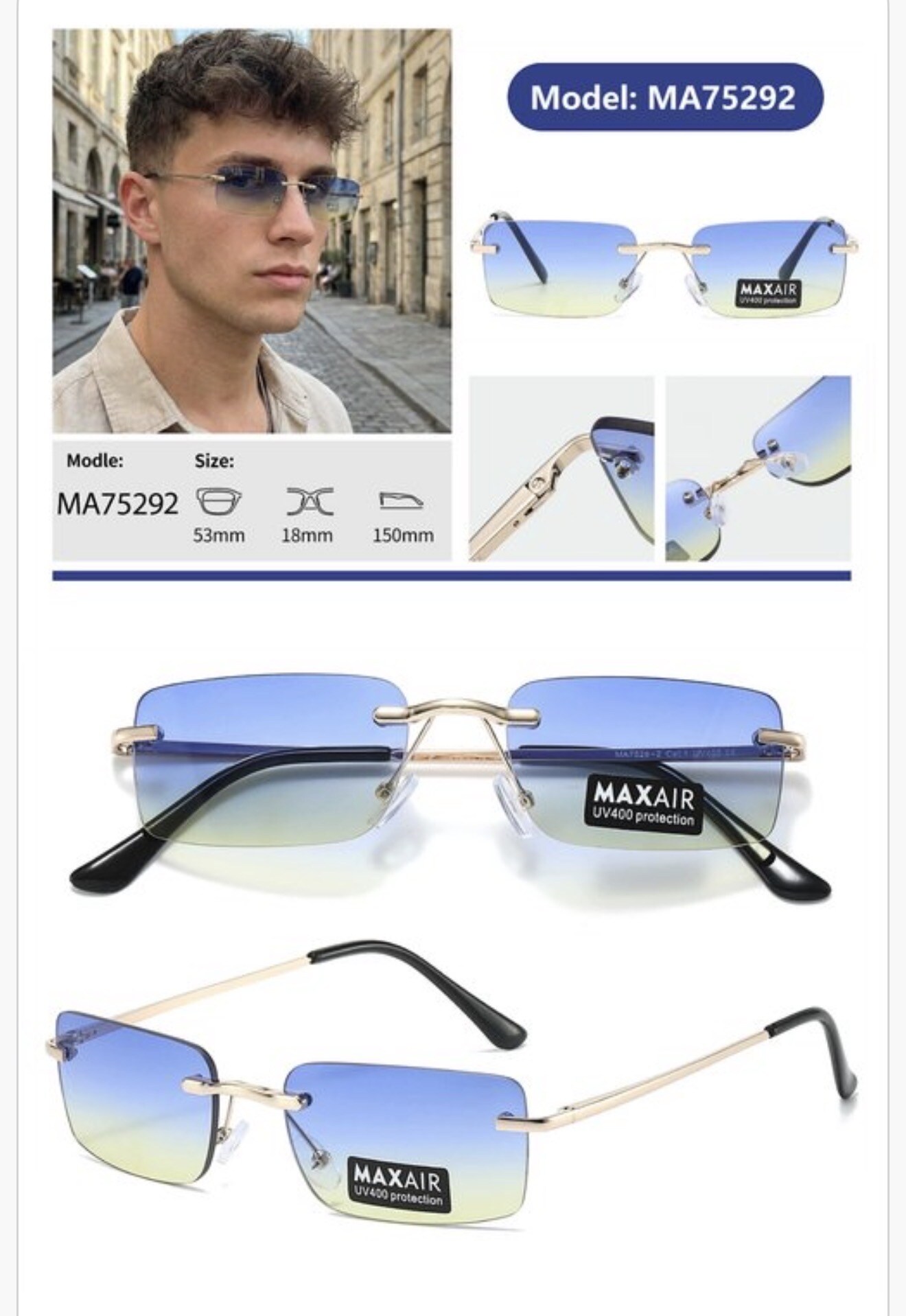 Großhändler Victoria EL - Randlose Sonnenbrille für Herren