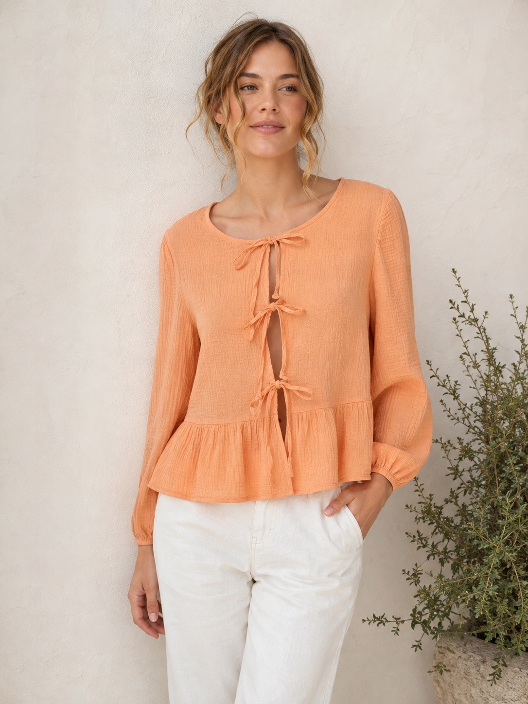 Mayorista VIVICHY - Blusa Con 3 Lazos En Gasa De Algodón