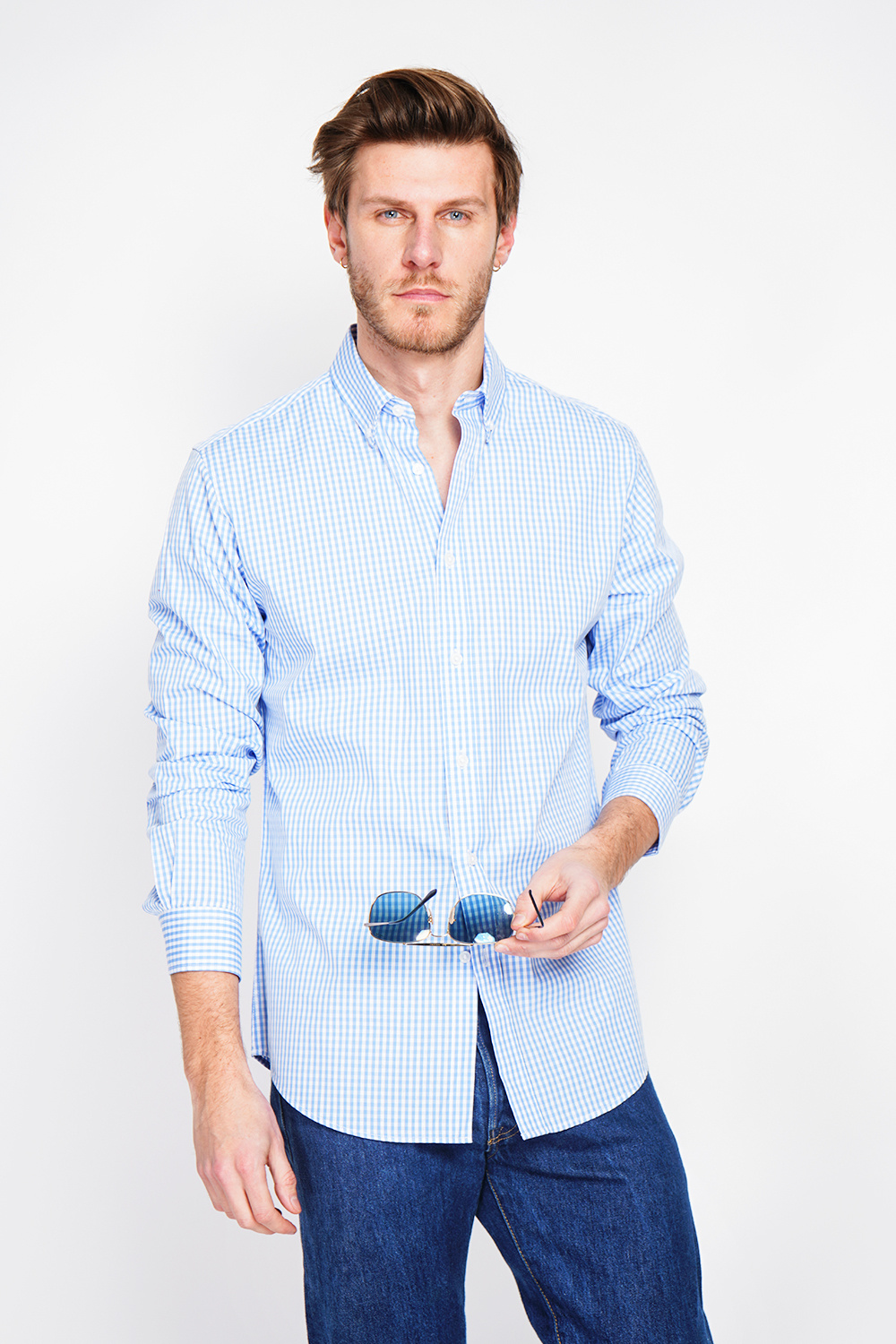 Wholesaler William de Faye - Woven cotton plaid twill shirt with Italian collar