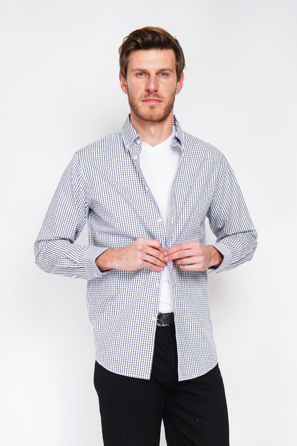 Wholesaler William de Faye - Woven cotton plaid twill shirt with Italian collar