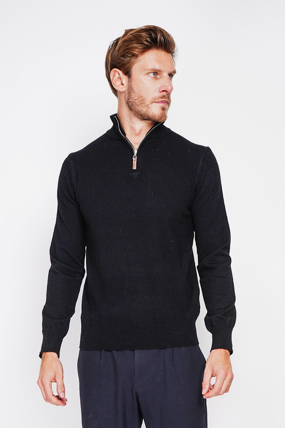 Grossista William de Faye - Maglione con collo camionista, con zip, maniche lunghe, doppia maglia