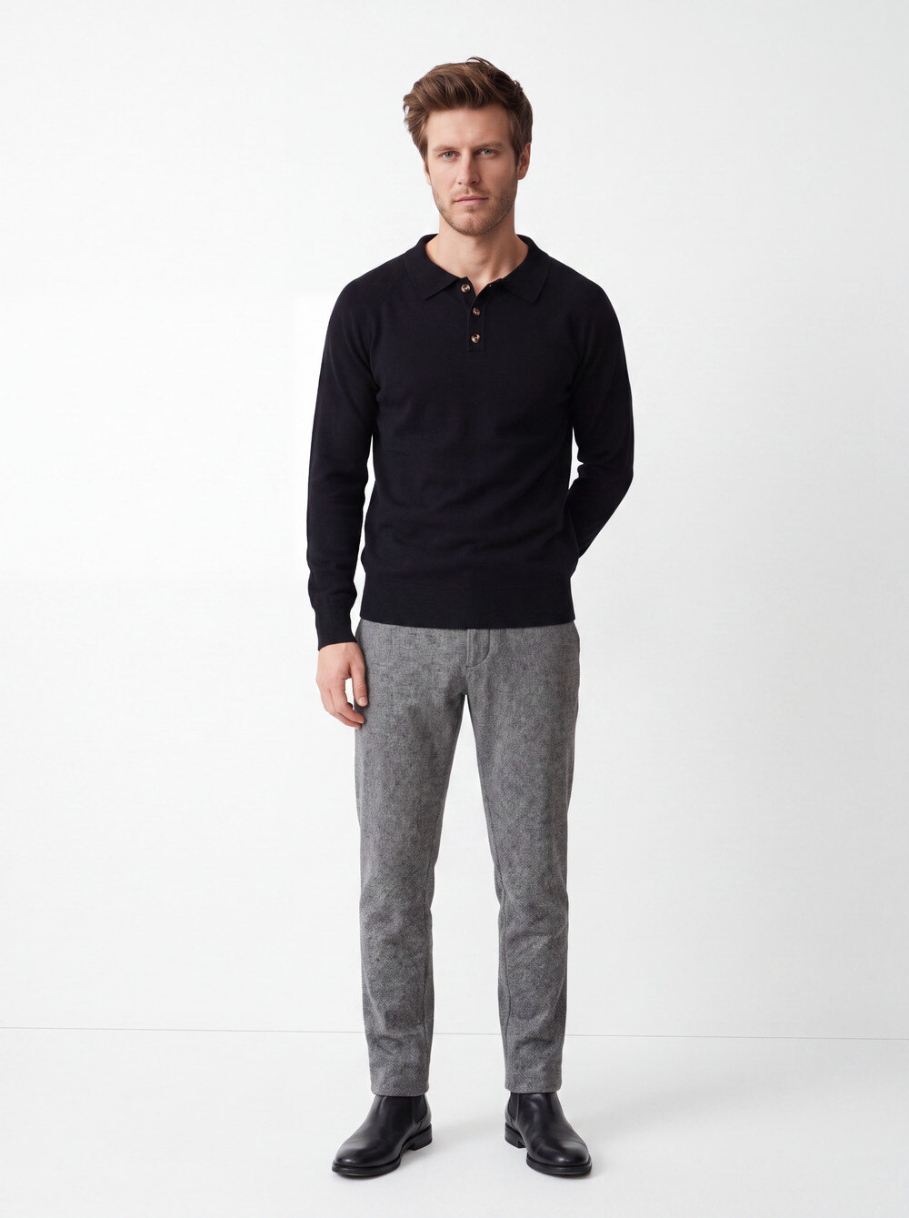 Grossiste William de Faye - Pull col polo à boutons, manches longues, tricot 2 fils