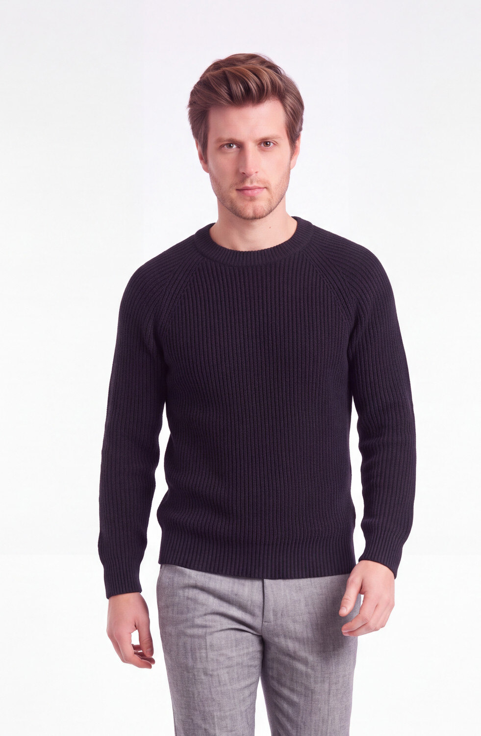 Grossiste William de Faye - Pull col ras-du-cou, manches raglan, finitions, 4 fils