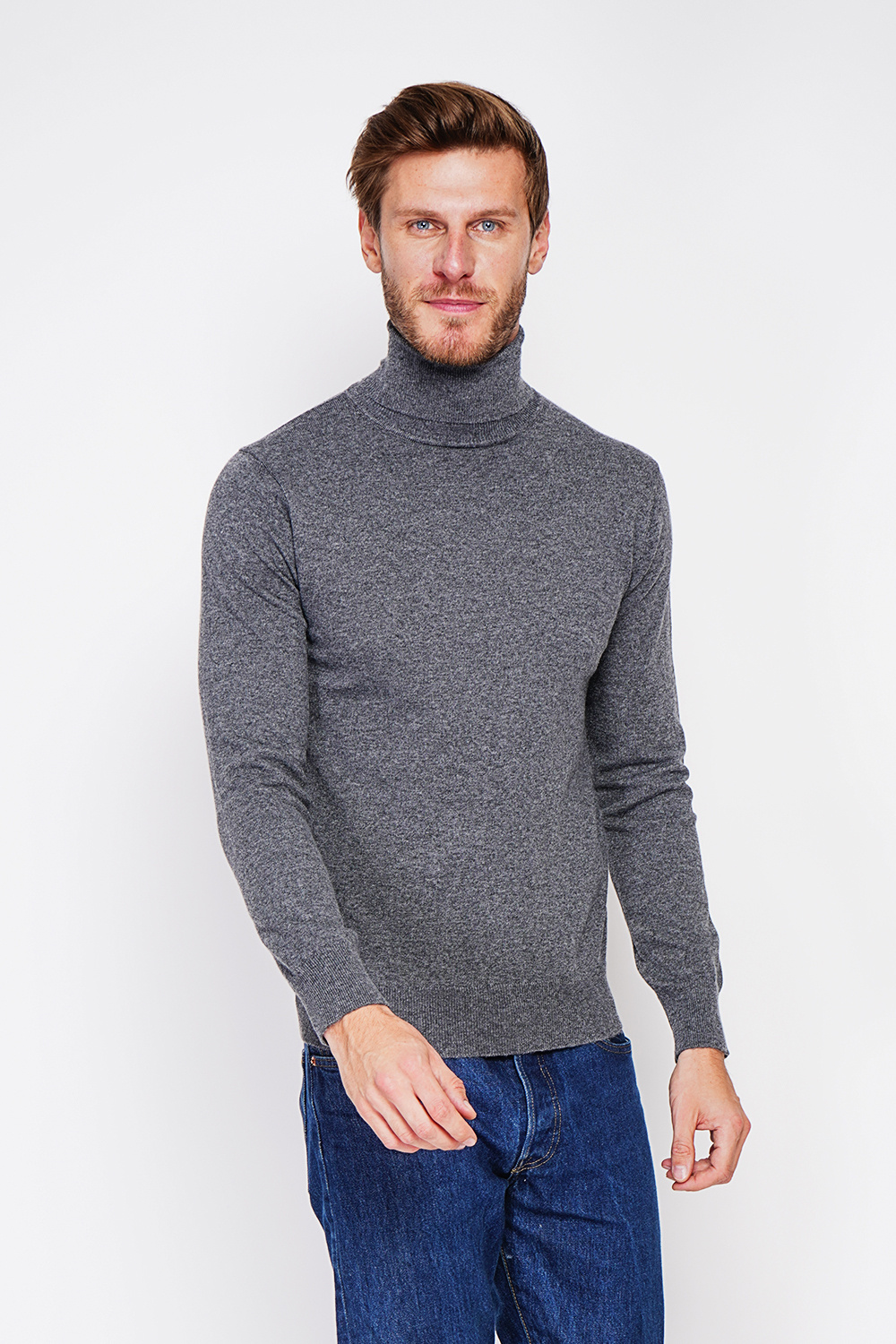 Grossista William de Faye - Maglione a collo alto classico, maniche lunghe, maglia a doppio filo