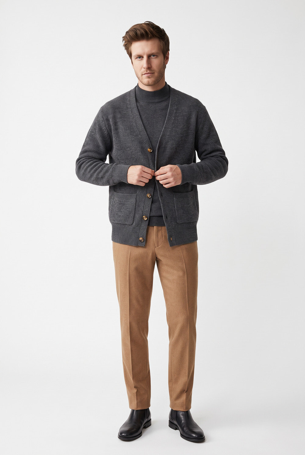 Grossiste William de Faye - Pull col camionneur, zippé, manches longues, 4 fils