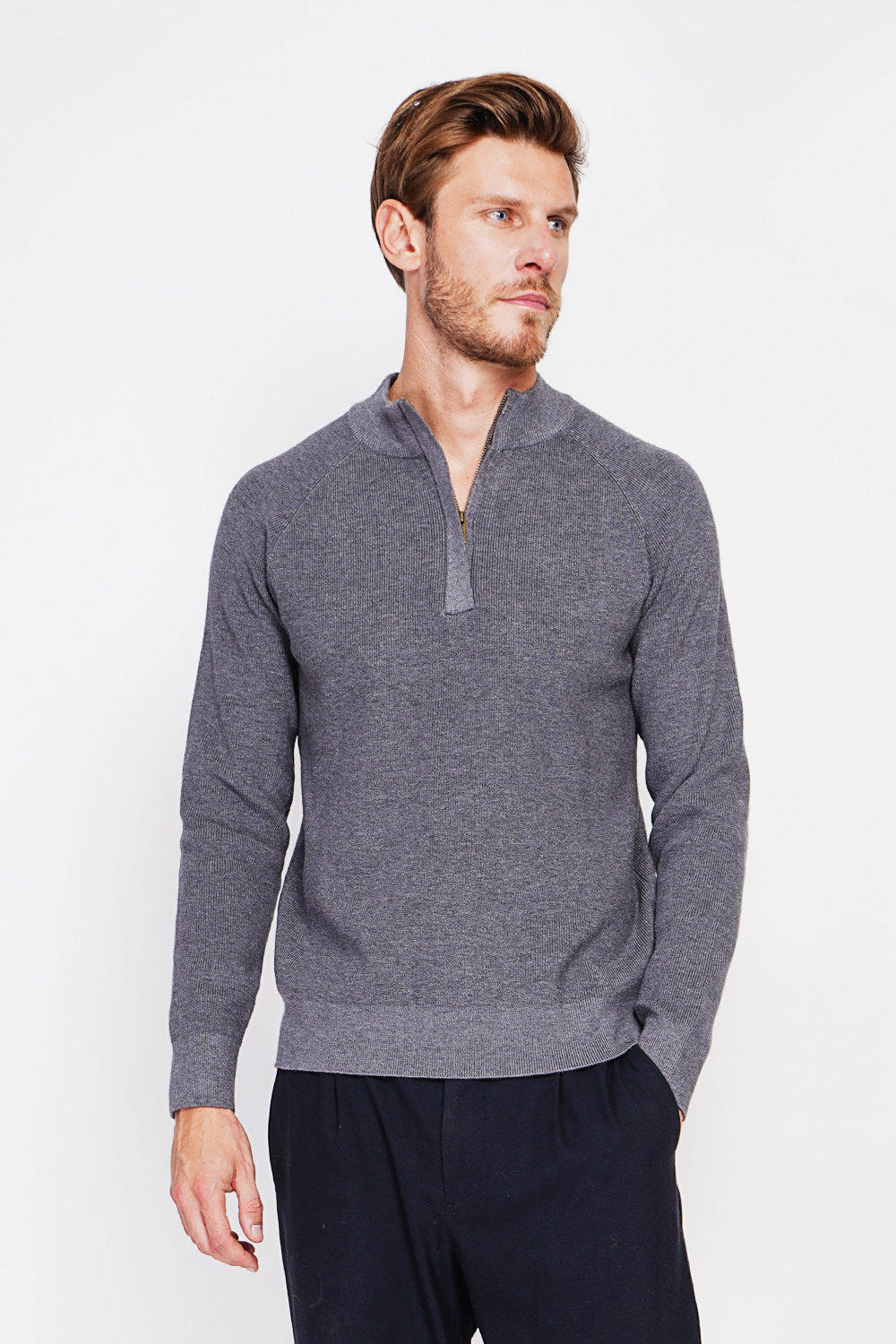 Wholesaler William de Faye - Half-zip polo sweater with full-length sleeves in 6-ply