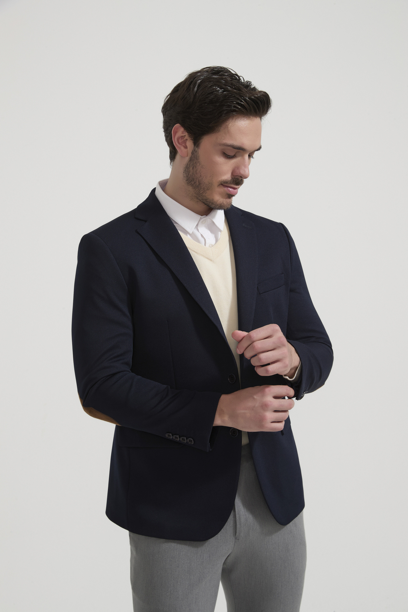 Grossiste Yves Enzo Paris - Blazer piqué avec coudières - Marine