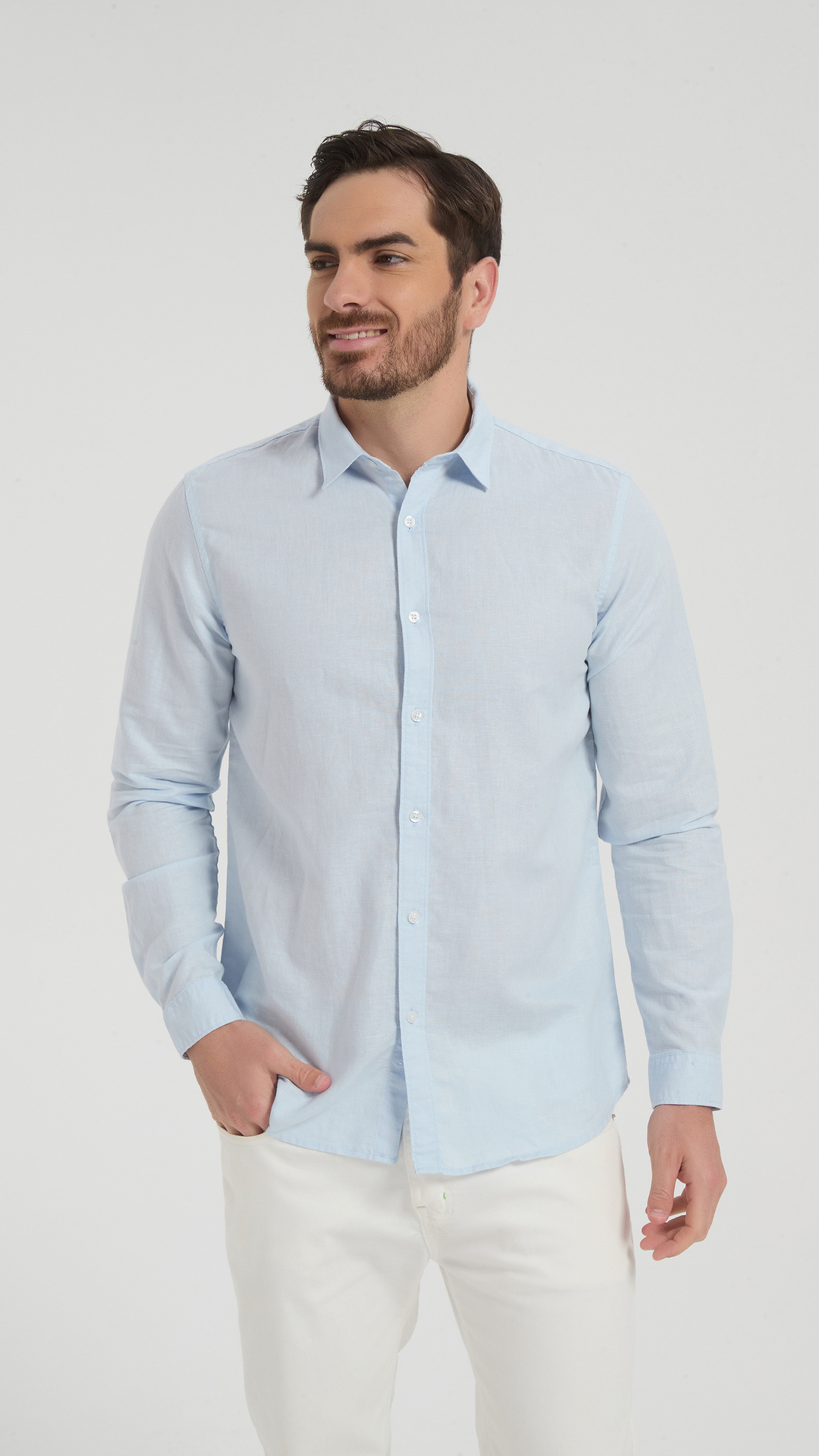 Grossista Yves Enzo Paris - Camicia Leo in Puro Lino - Azzurro Cielo