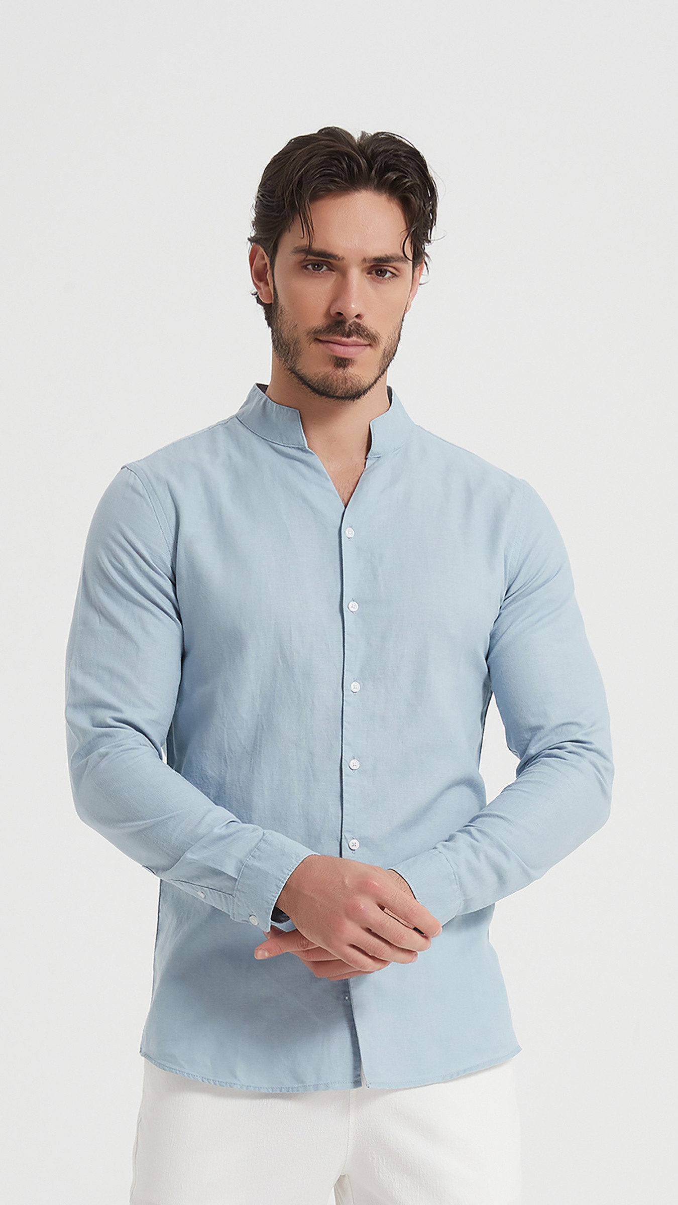 Grossista Yves Enzo Paris - Camicia in puro lino con colletto a tulipano