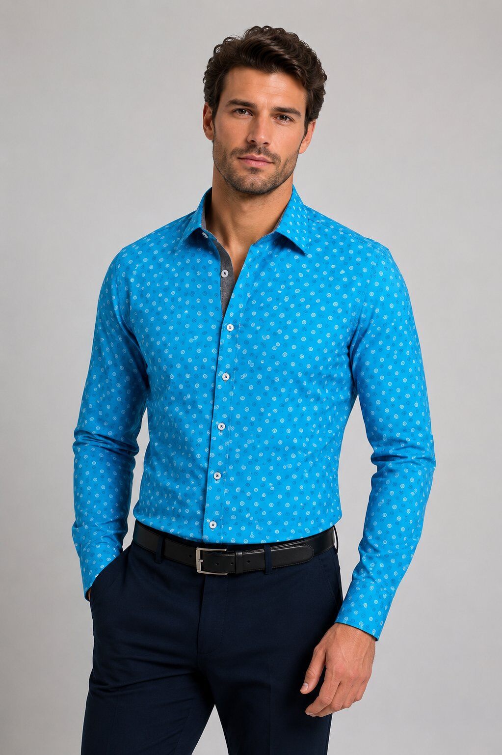 Grossista Yves Enzo Paris - Camicia a motivi CERCHIO in slim fit