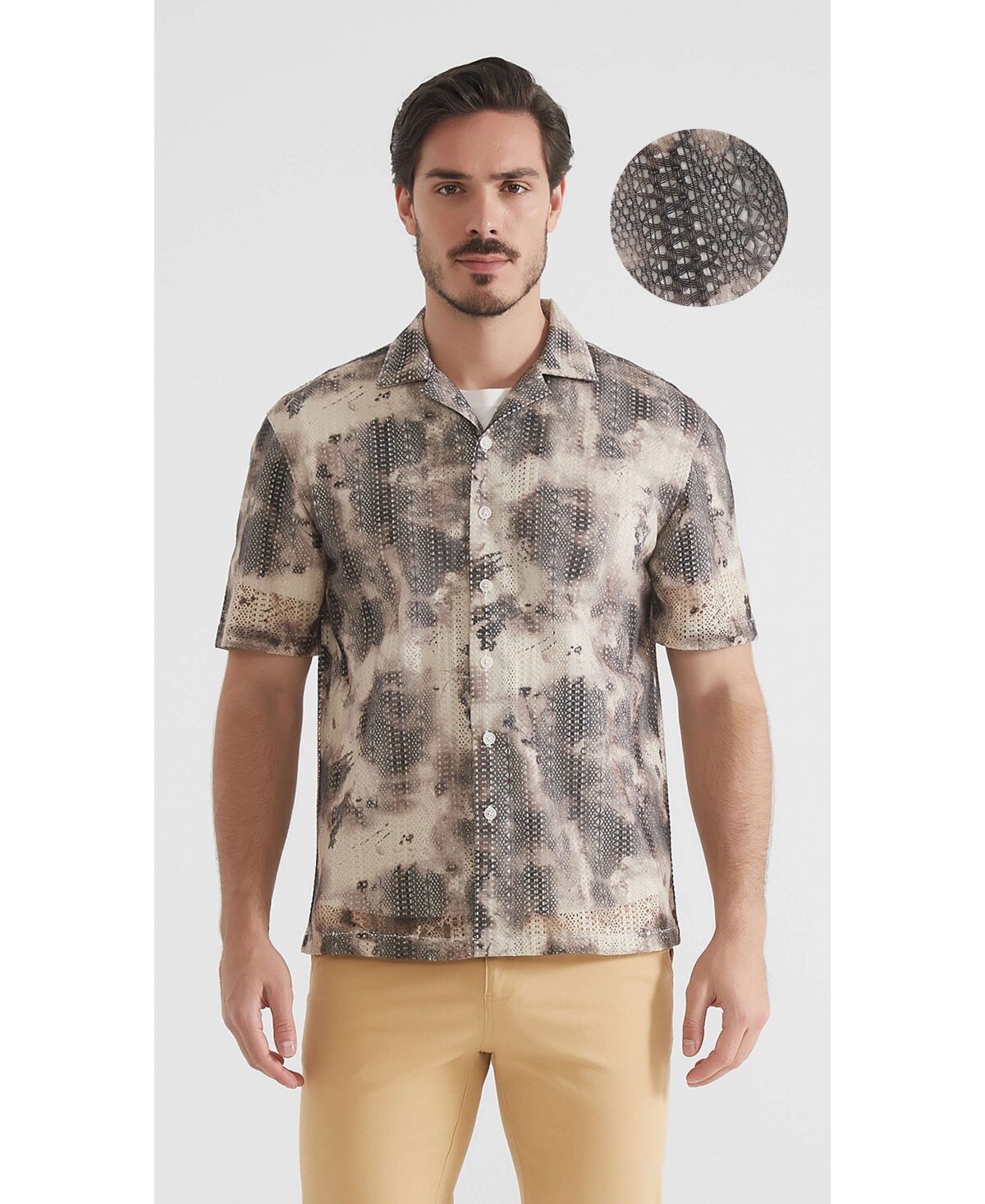 Mayorista Yves Enzo Paris - Camisa de manga corta de mezcla de algodón con crochet