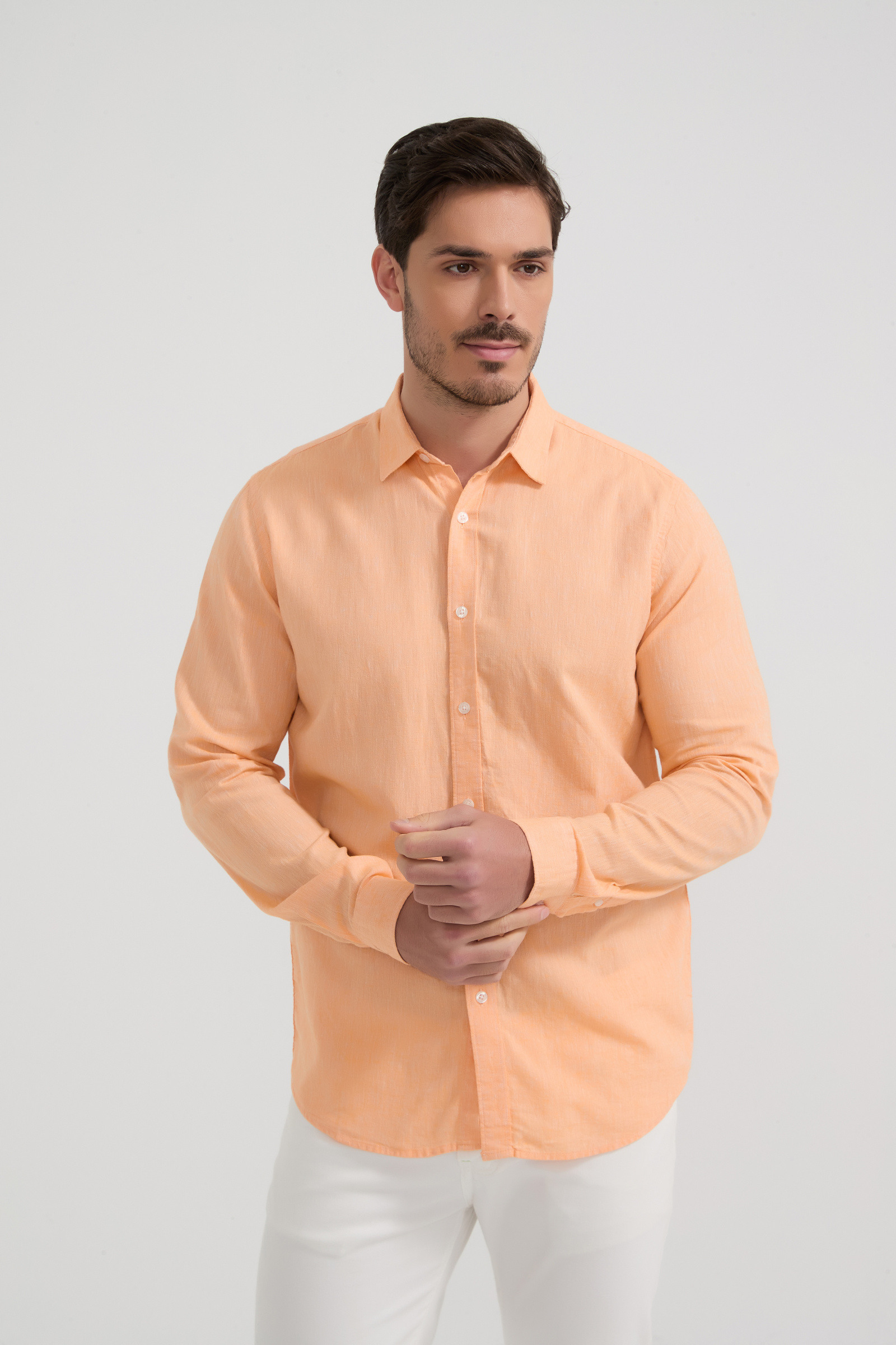 Grossista Yves Enzo Paris - Camicia Leo puro lino - Arancione mélange