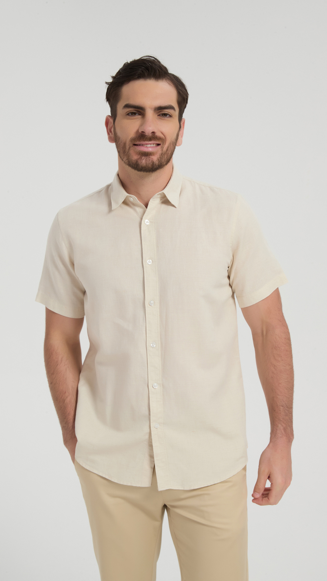 Grossista Yves Enzo Paris - Camicia a maniche corte Raphael in puro lino - Beige naturale