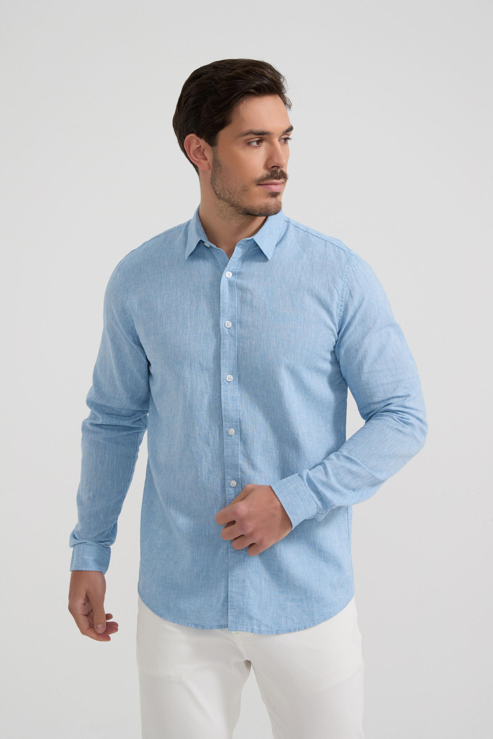 Mayorista Yves Enzo Paris - Camisa Leo de Lino Puro - Denim Jaspeado