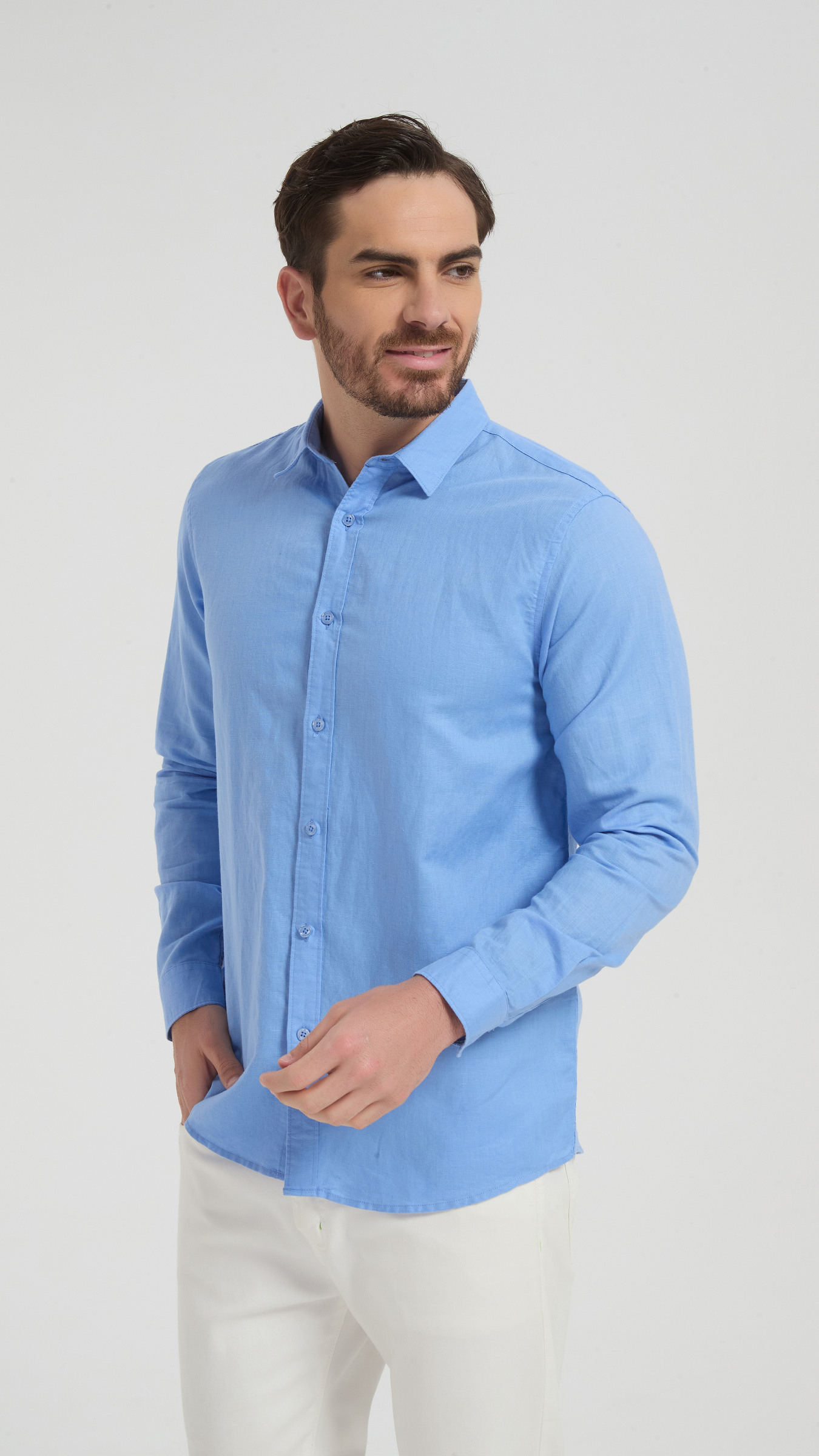 Grossista Yves Enzo Paris - Camicia Leo in Lino Puro - Blu
