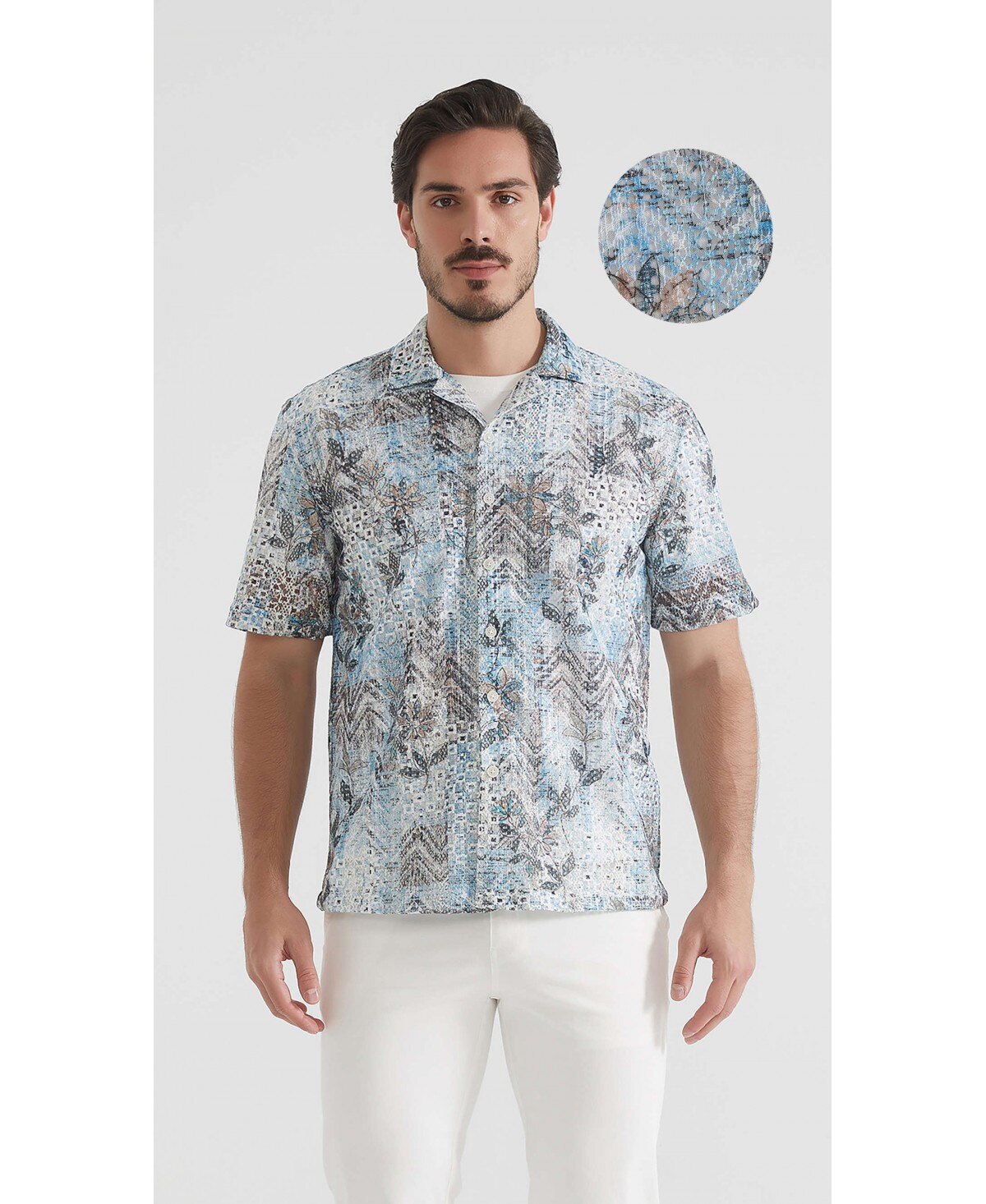 Mayorista Yves Enzo Paris - Camisa de manga corta de mezcla de algodón con crochet