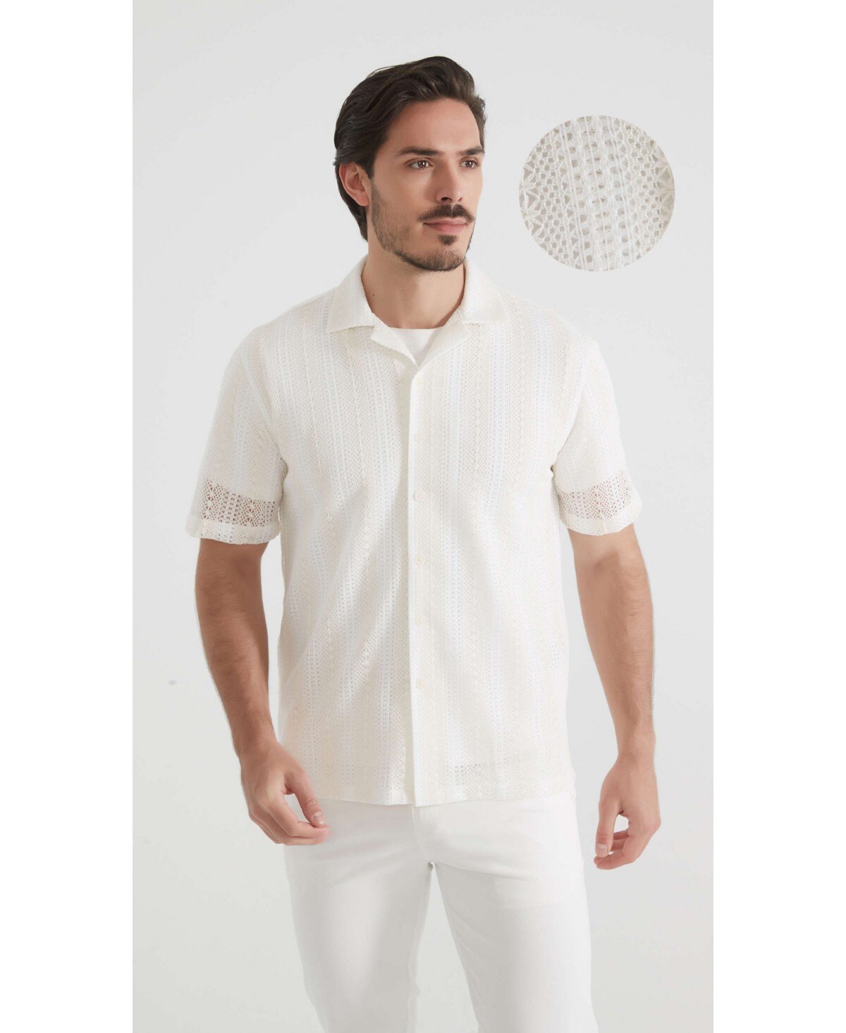 Mayorista Yves Enzo Paris - Camisa de manga corta de mezcla de algodón con crochet