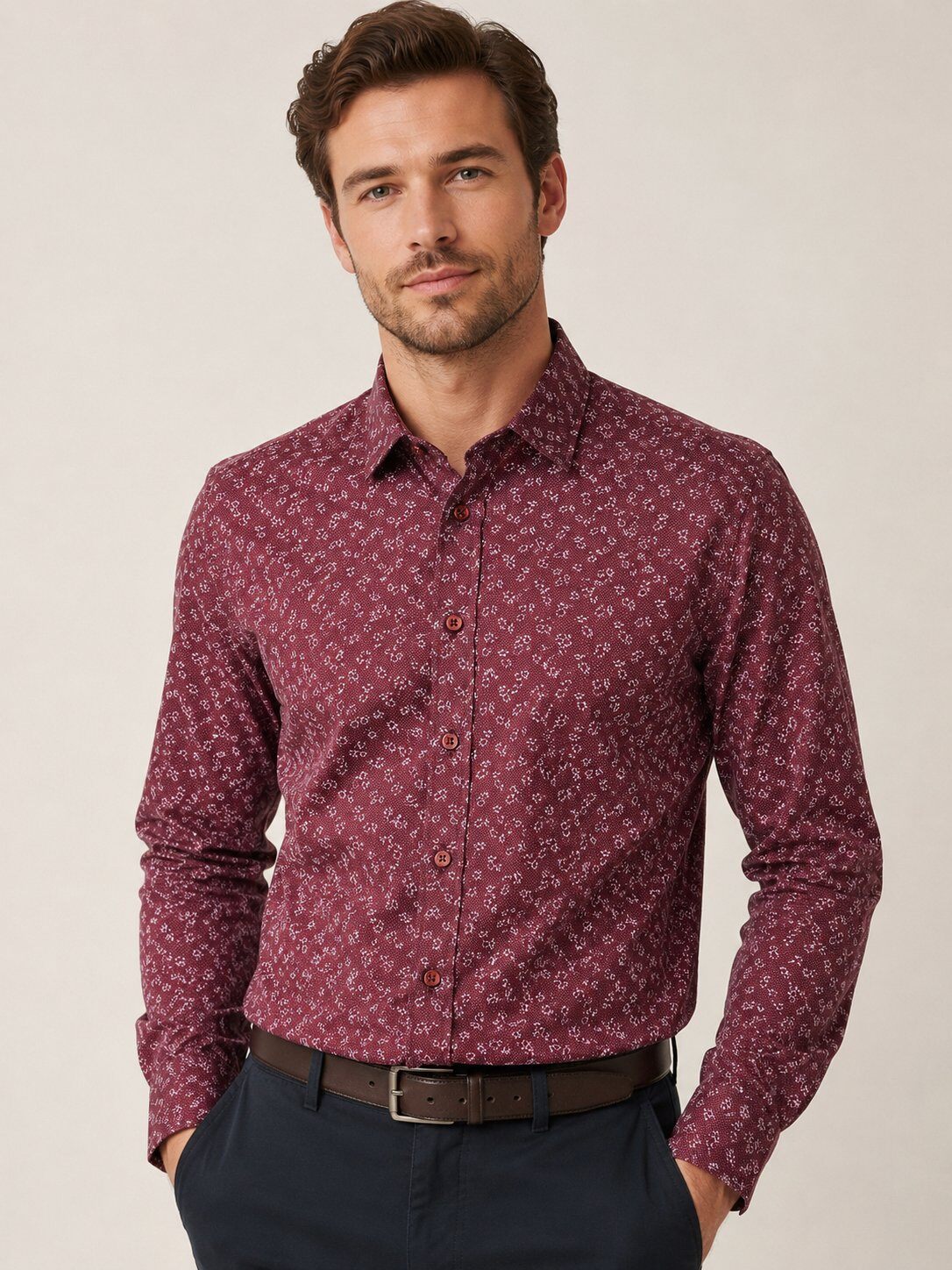 Mayorista Yves Enzo Paris - Camisa entallada con estampado en STRETCH