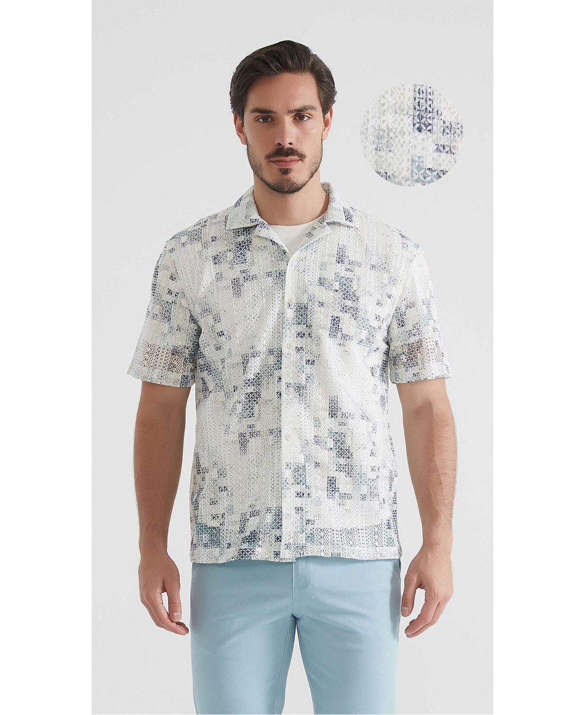 Mayorista Yves Enzo Paris - Camisa de manga corta de mezcla de algodón con crochet