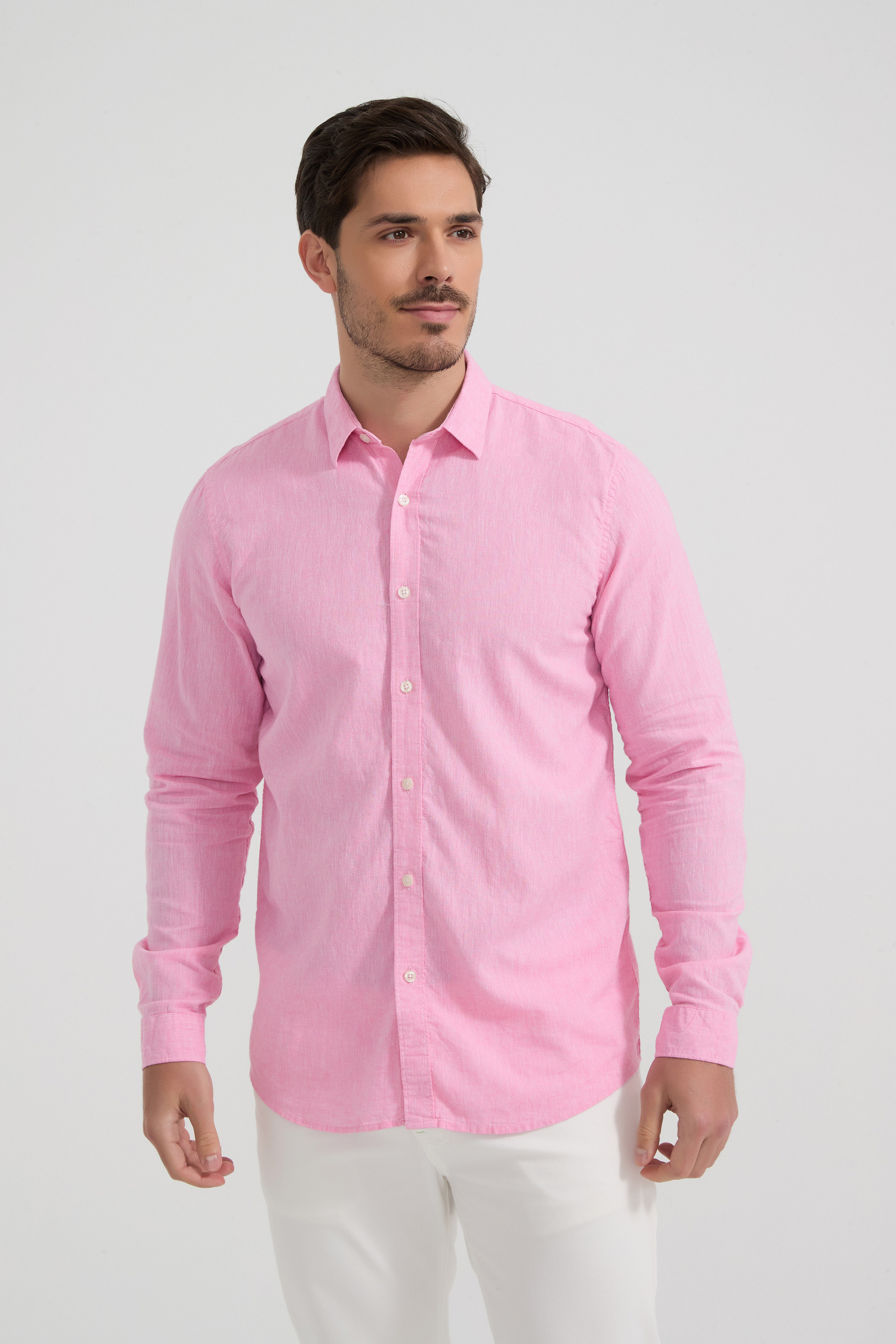 Grossista Yves Enzo Paris - Camicia Leo in Puro Lino - Rosa Mélange