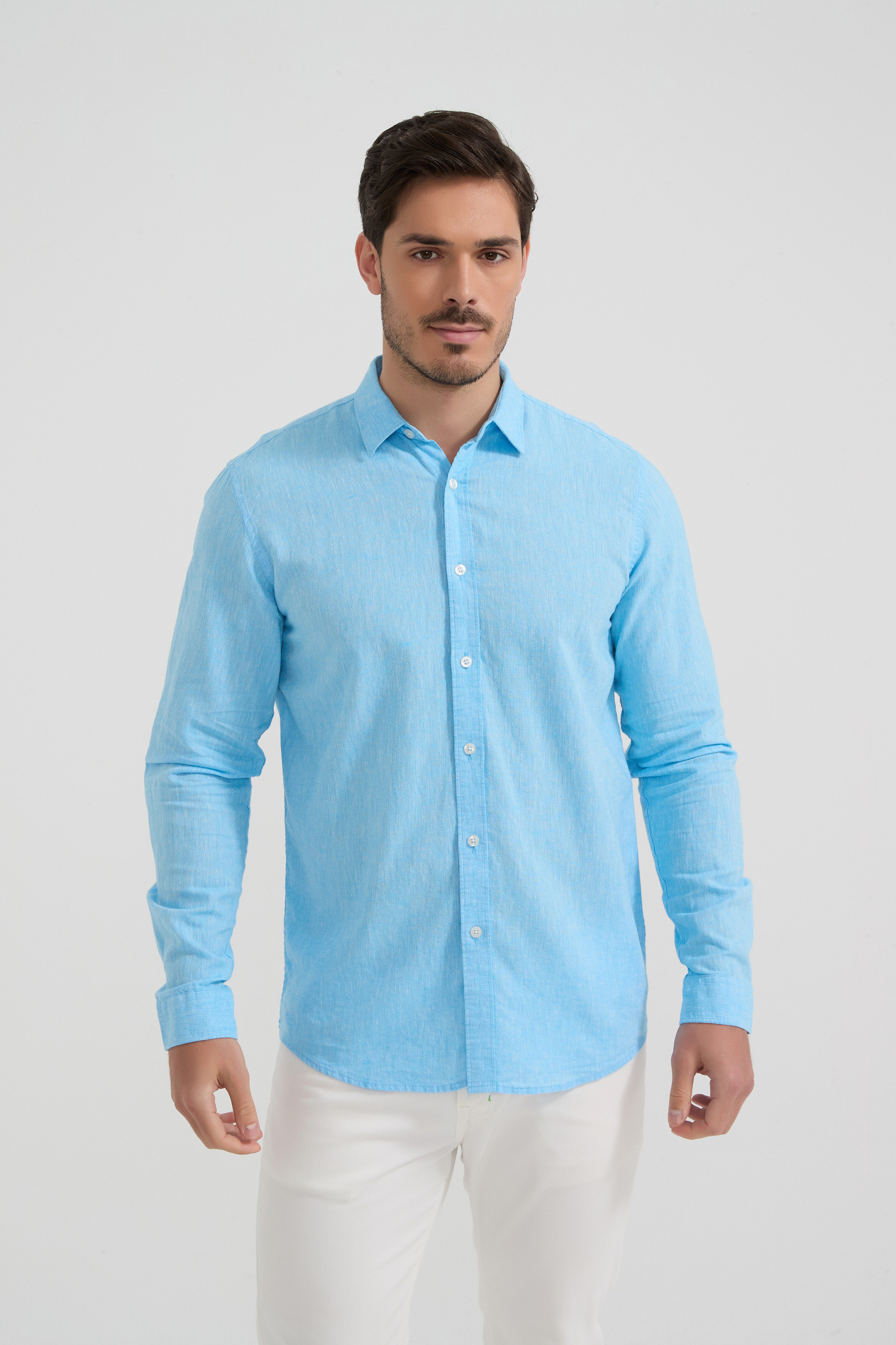Grossista Yves Enzo Paris - Camicia Leo in Puro Lino - Blu Mélange