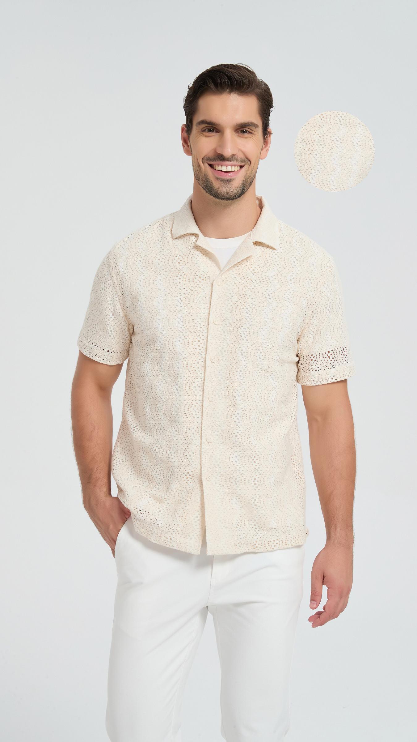 Mayorista Yves Enzo Paris - Camisa de manga corta de mezcla de algodón con crochet