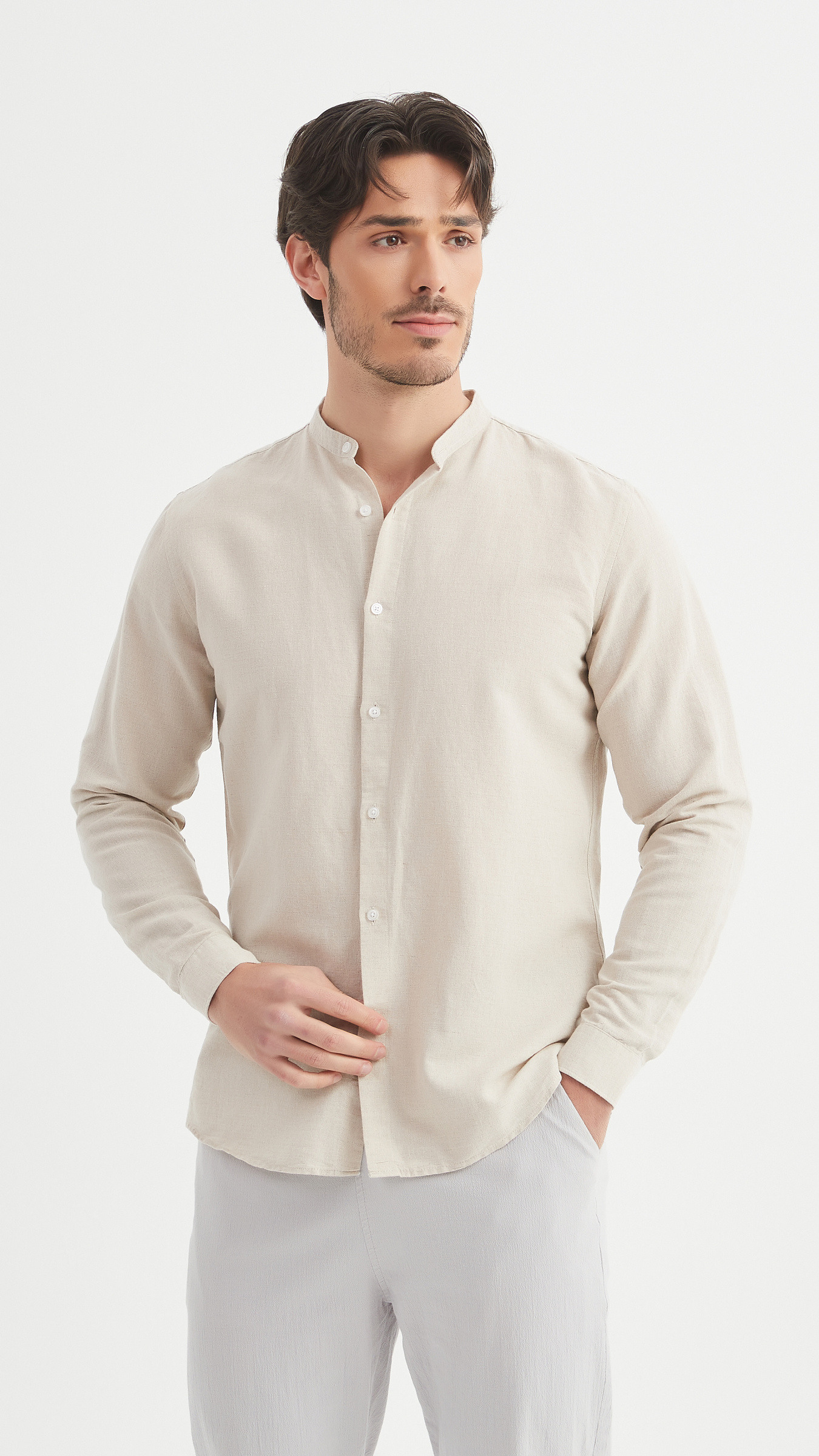 Grossista Yves Enzo Paris - Camicia in puro lino con collo alla coreana