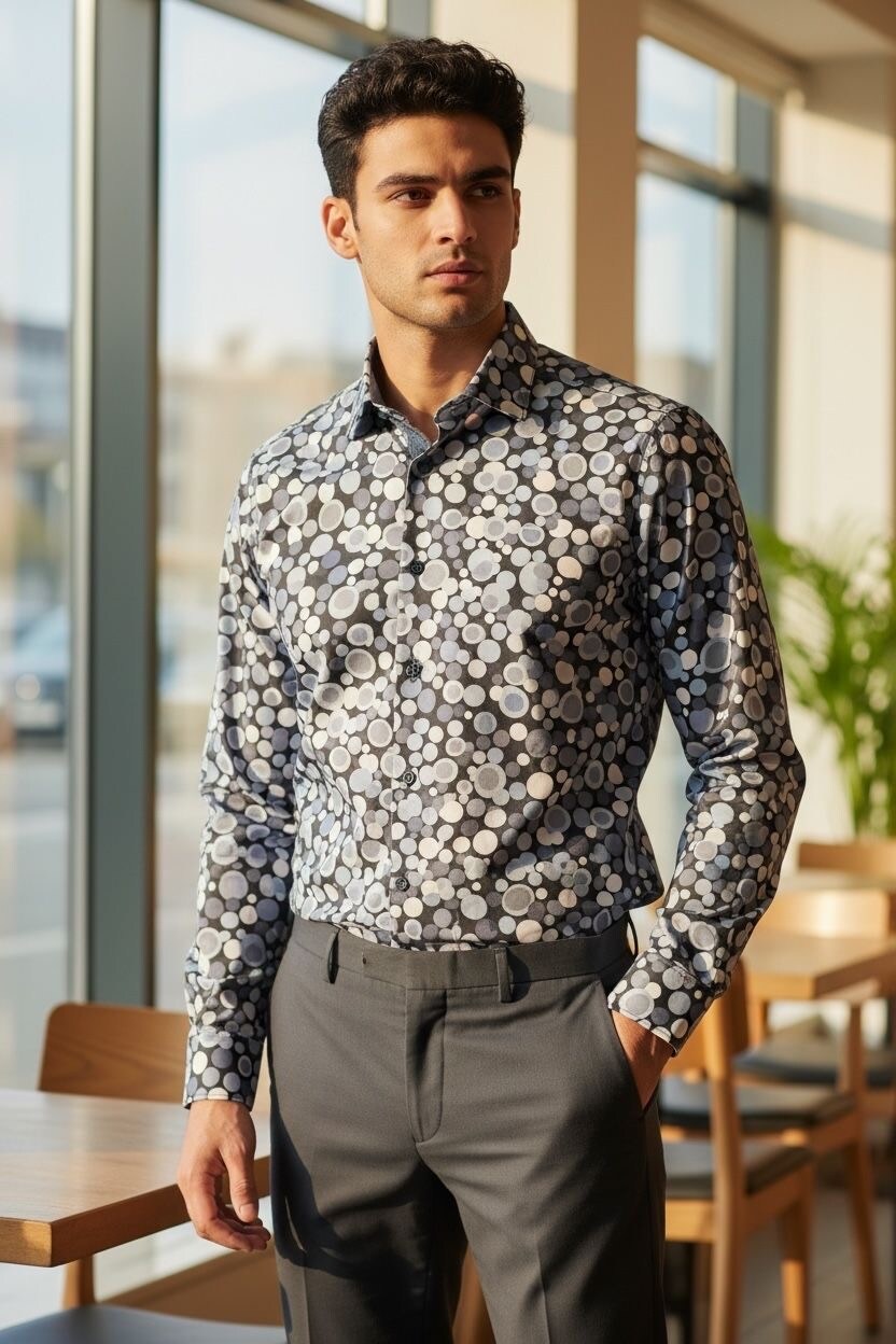 Grossista Yves Enzo Paris - Camicia a motivi BOLLA in slim fit