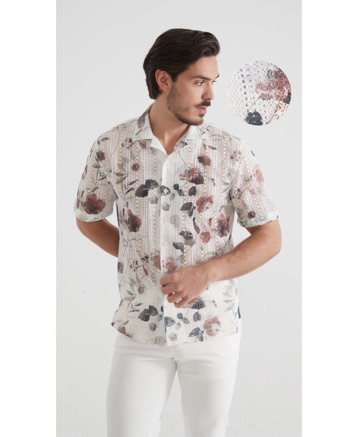 Mayorista Yves Enzo Paris - Camisa de manga corta de mezcla de algodón con crochet