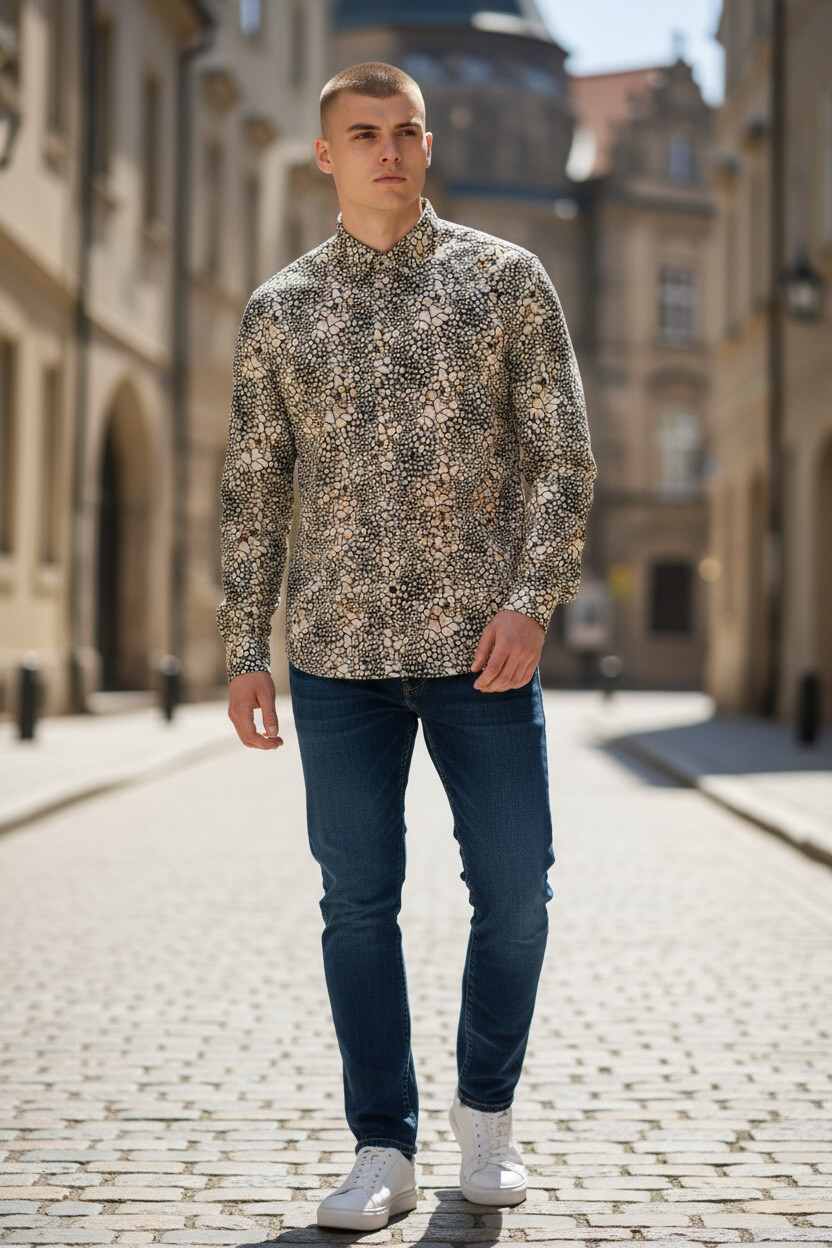 Wholesaler Yves Enzo Paris - STRETCH shirt with ESCAMA pattern in a comfortable fit