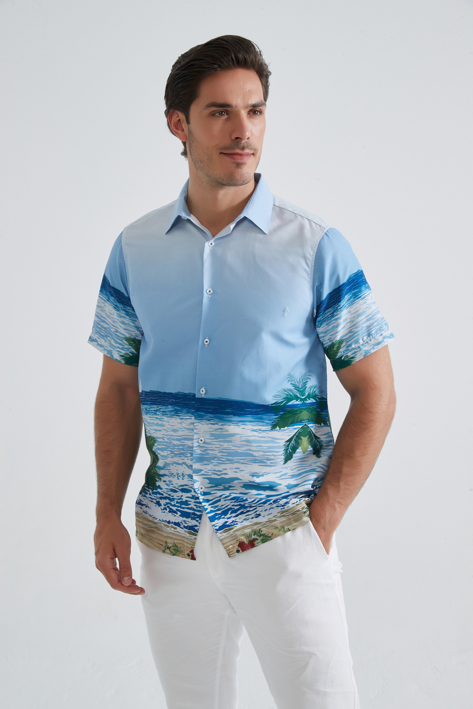 Mayorista Yves Enzo Paris - Camisa de manga corta con estampado en corte recto