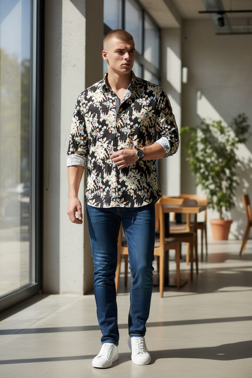 Wholesaler Yves Enzo Paris - STRETCH shirt with a comfortable fit and STRAW pattern