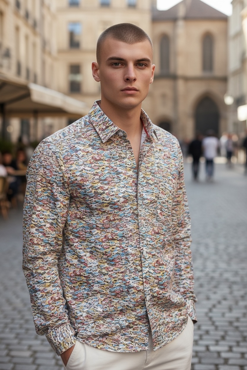 Wholesaler Yves Enzo Paris - STRETCH shirt with DIGITAL patterns in slim fit