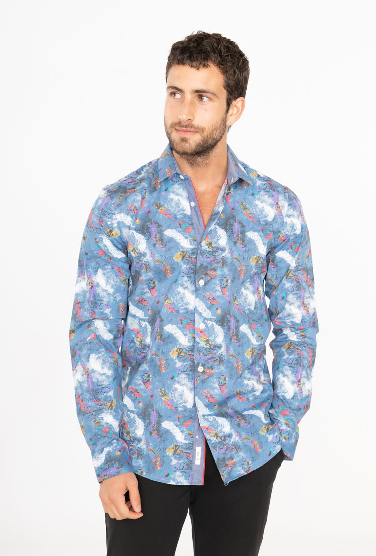 Wholesaler Yves Enzo Paris - STRETCH shirt with PAINTING patterns, slim fit
