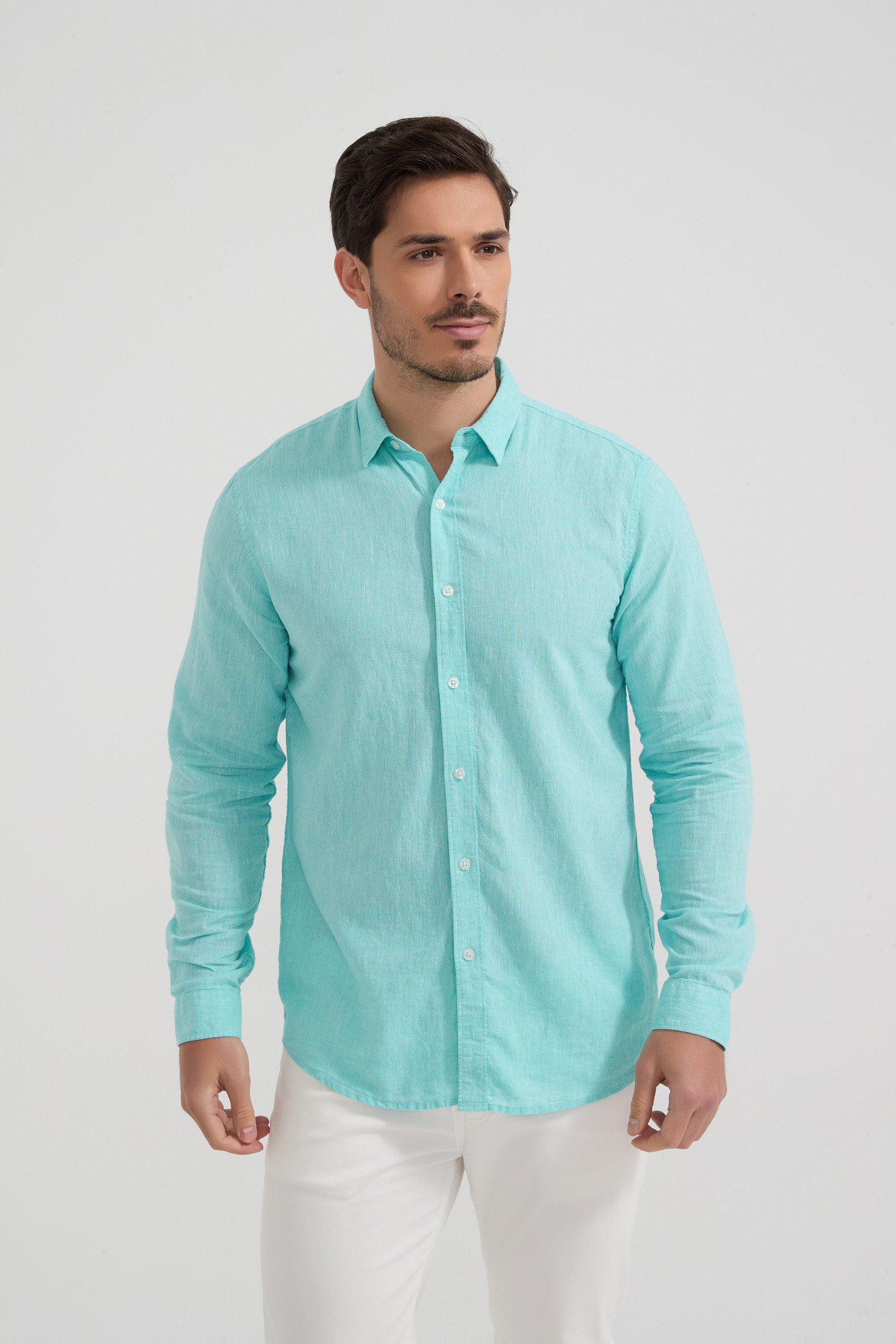 Grossista Yves Enzo Paris - Camicia Leo in Lino Puro - Verde Mélange