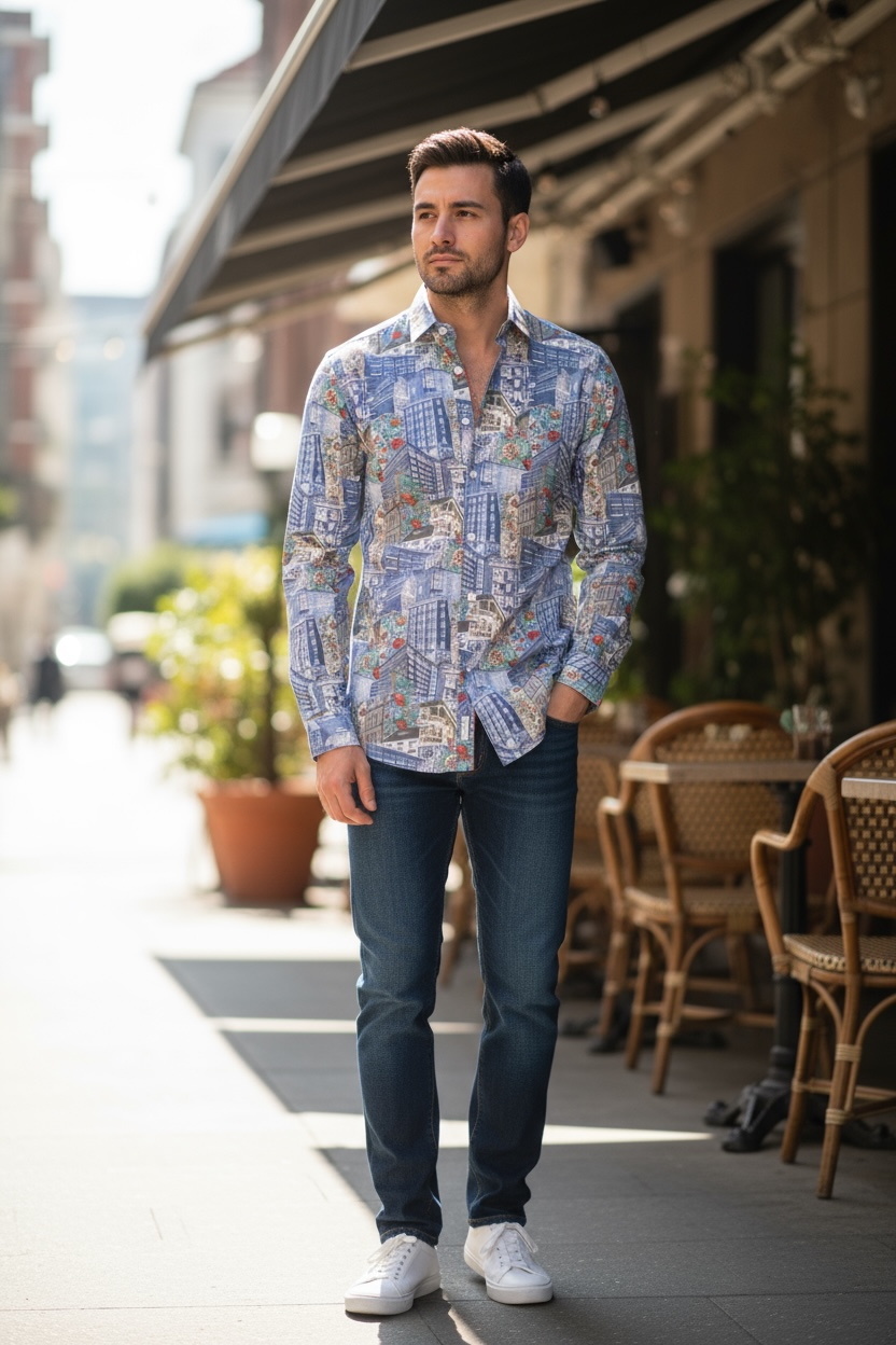 Wholesaler Yves Enzo Paris - STRETCH shirt with DIGITAL patterns in slim fit