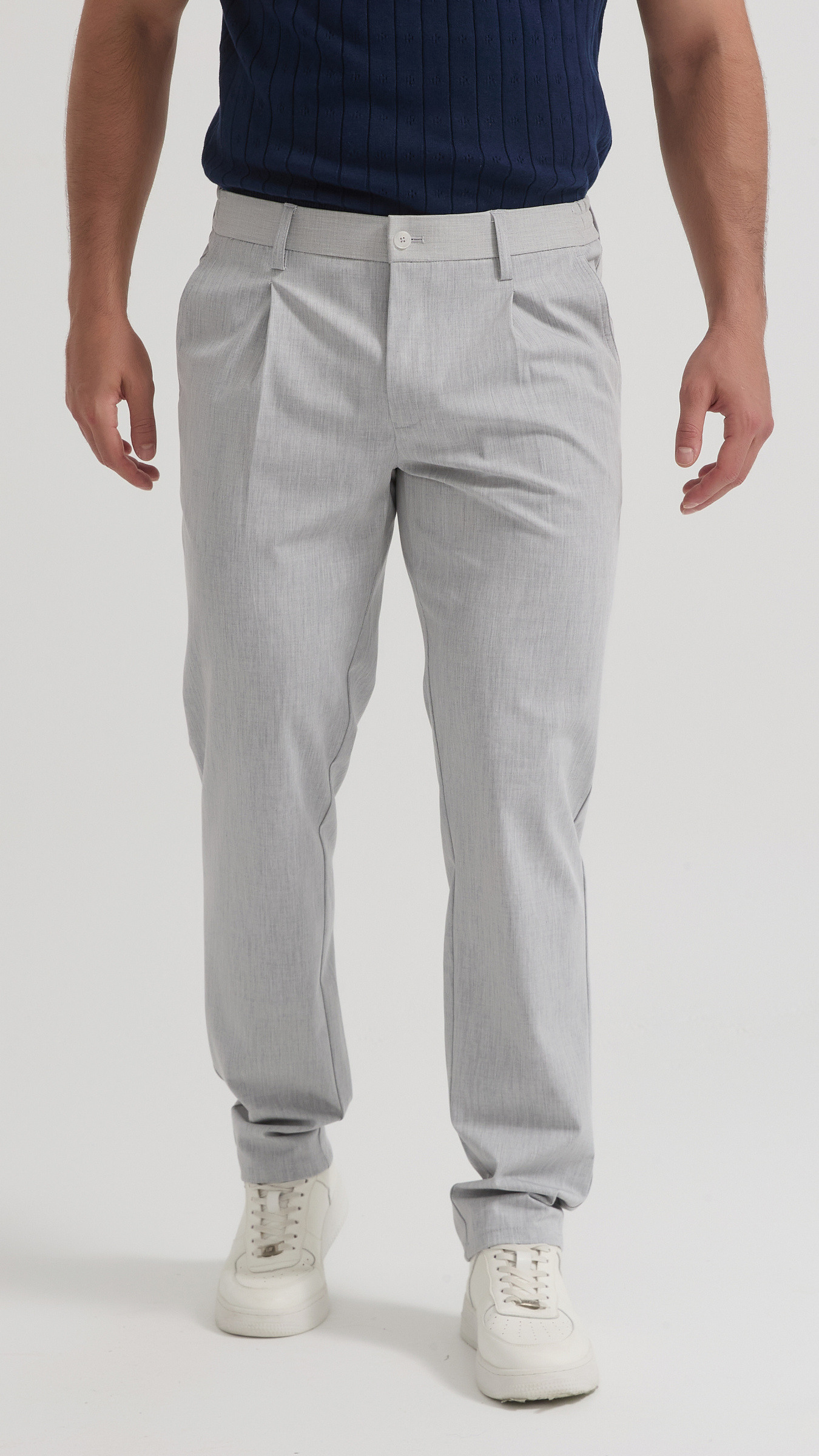 Großhändler Yves Enzo Paris - Stretchhose mit Falten - Perlgrau