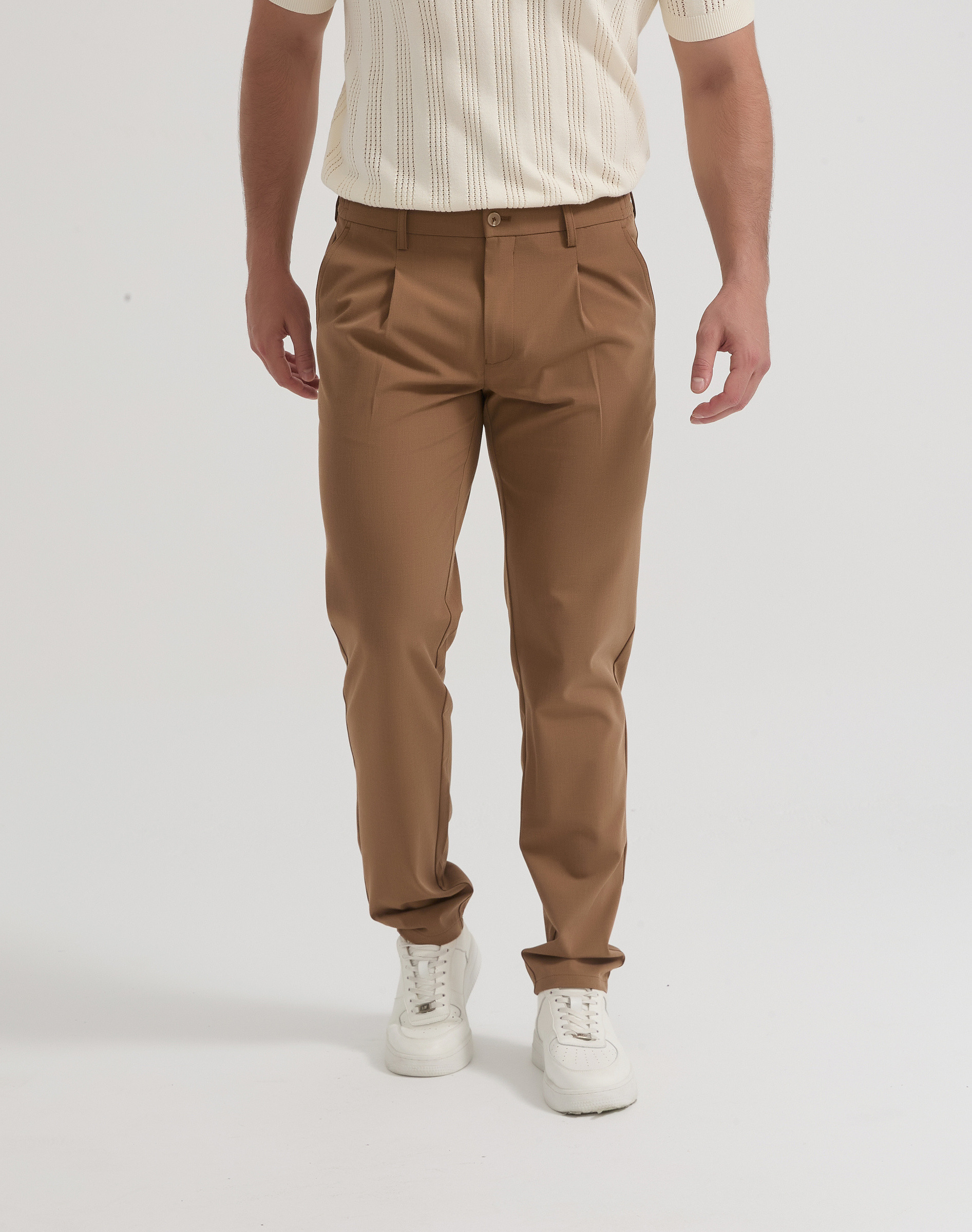 Wholesaler Yves Enzo Paris - Pleated Stretch Trousers - Camel