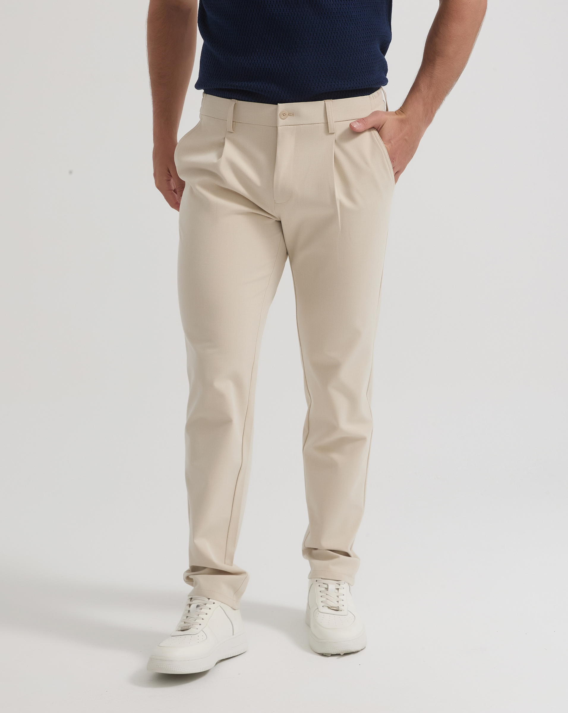 Wholesaler Yves Enzo Paris - Pleated stretch trousers - Beige