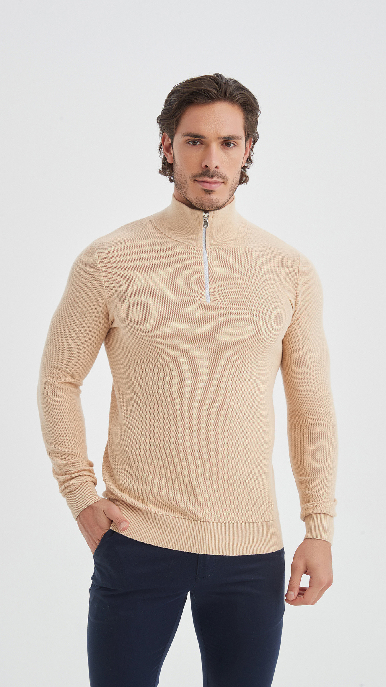 Großhändler Yves Enzo Paris - PASCAL Pullover aus Piqué-Baumwolle mit sportlichem Kragen