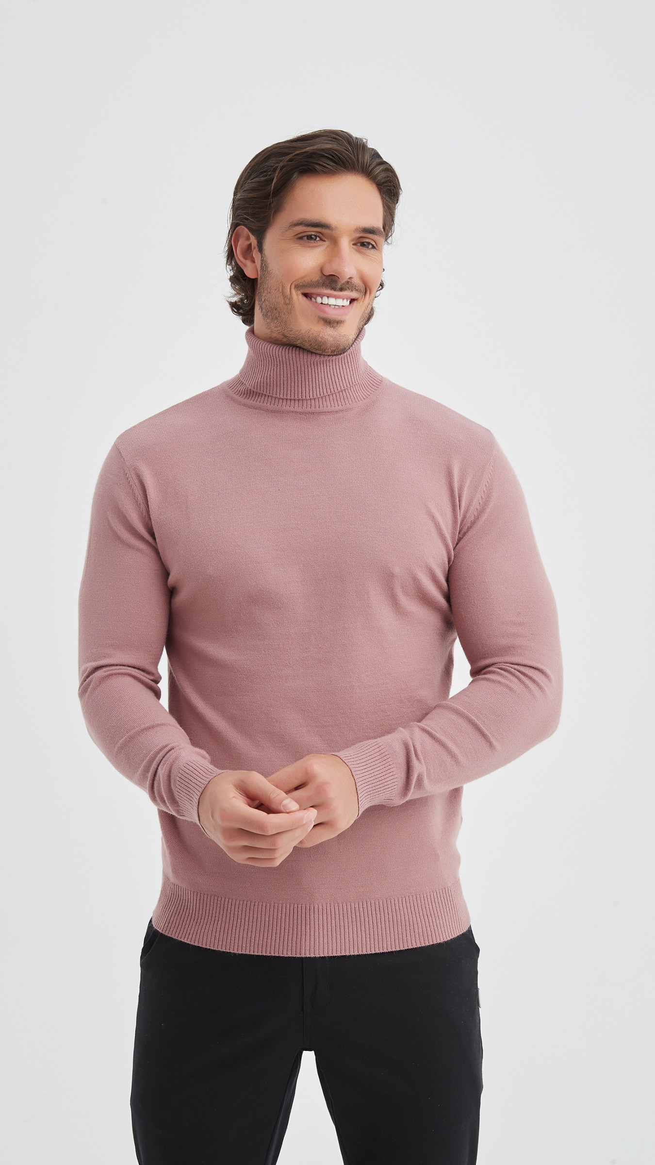 Grossiste Yves Enzo Paris - Pull col roulé en vieux rose