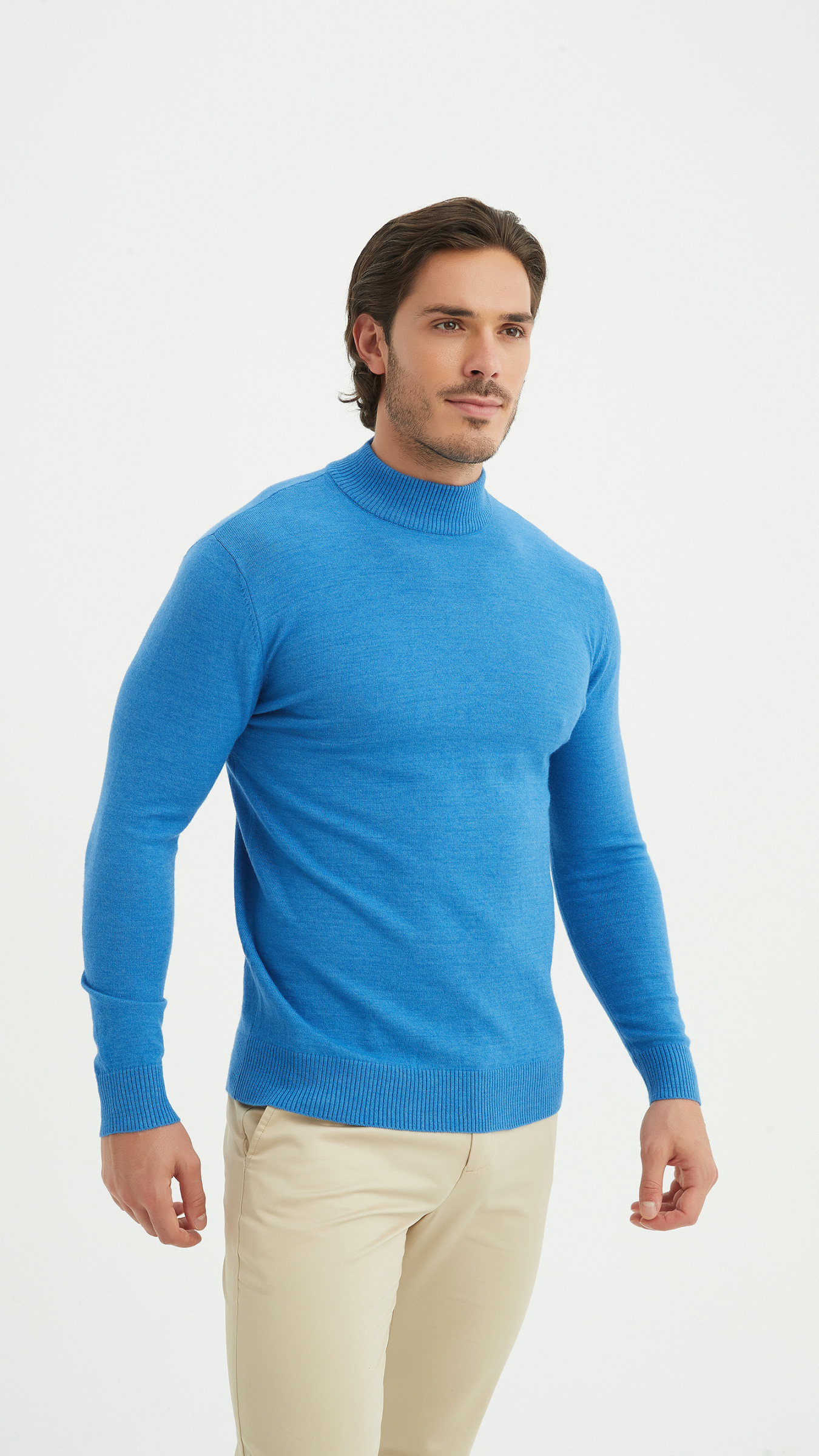 Grossiste Yves Enzo Paris - Pull col cheminé en bleu de France