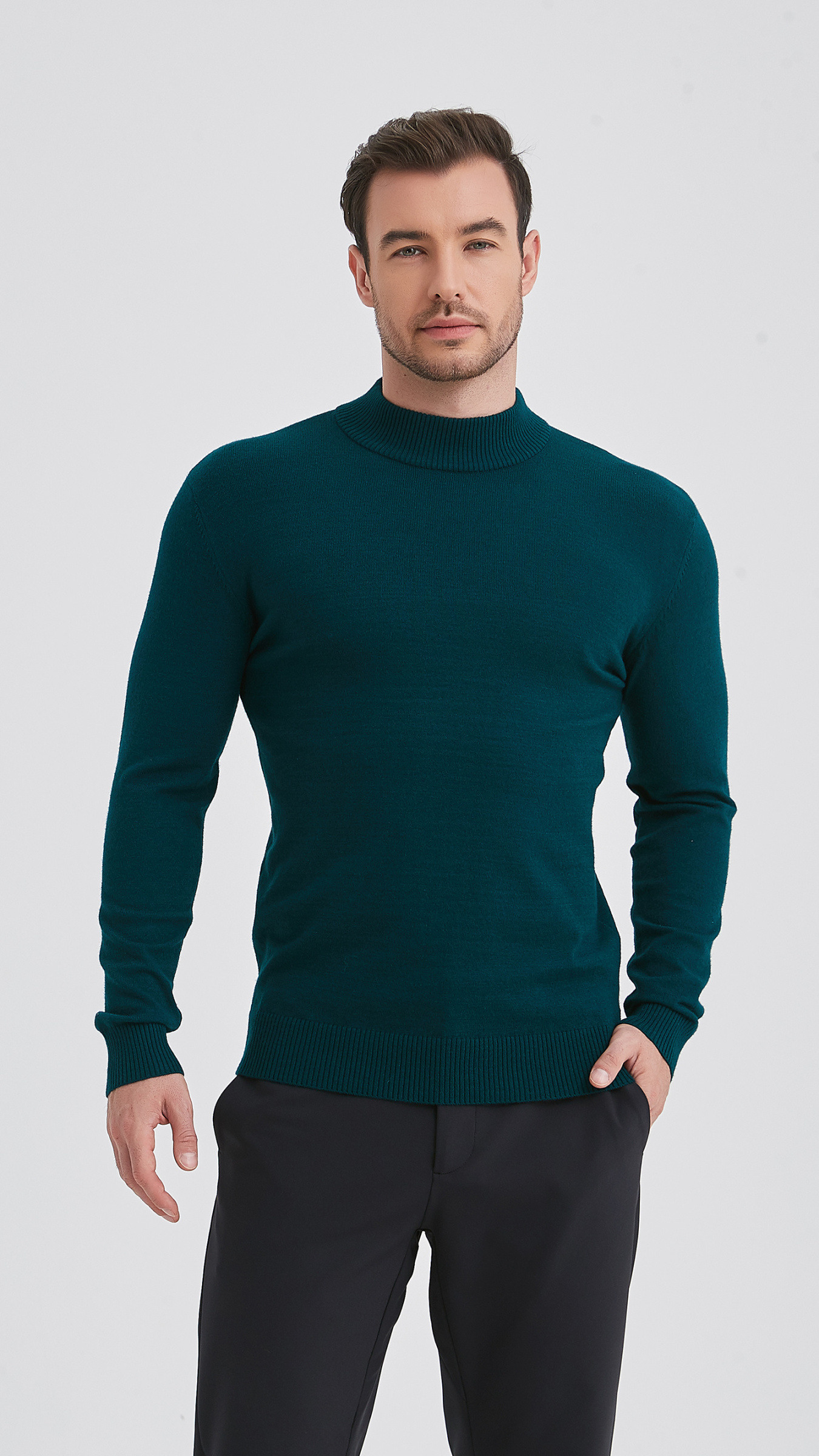 Grossiste Yves Enzo Paris - Pull col cheminé en vert bouteille