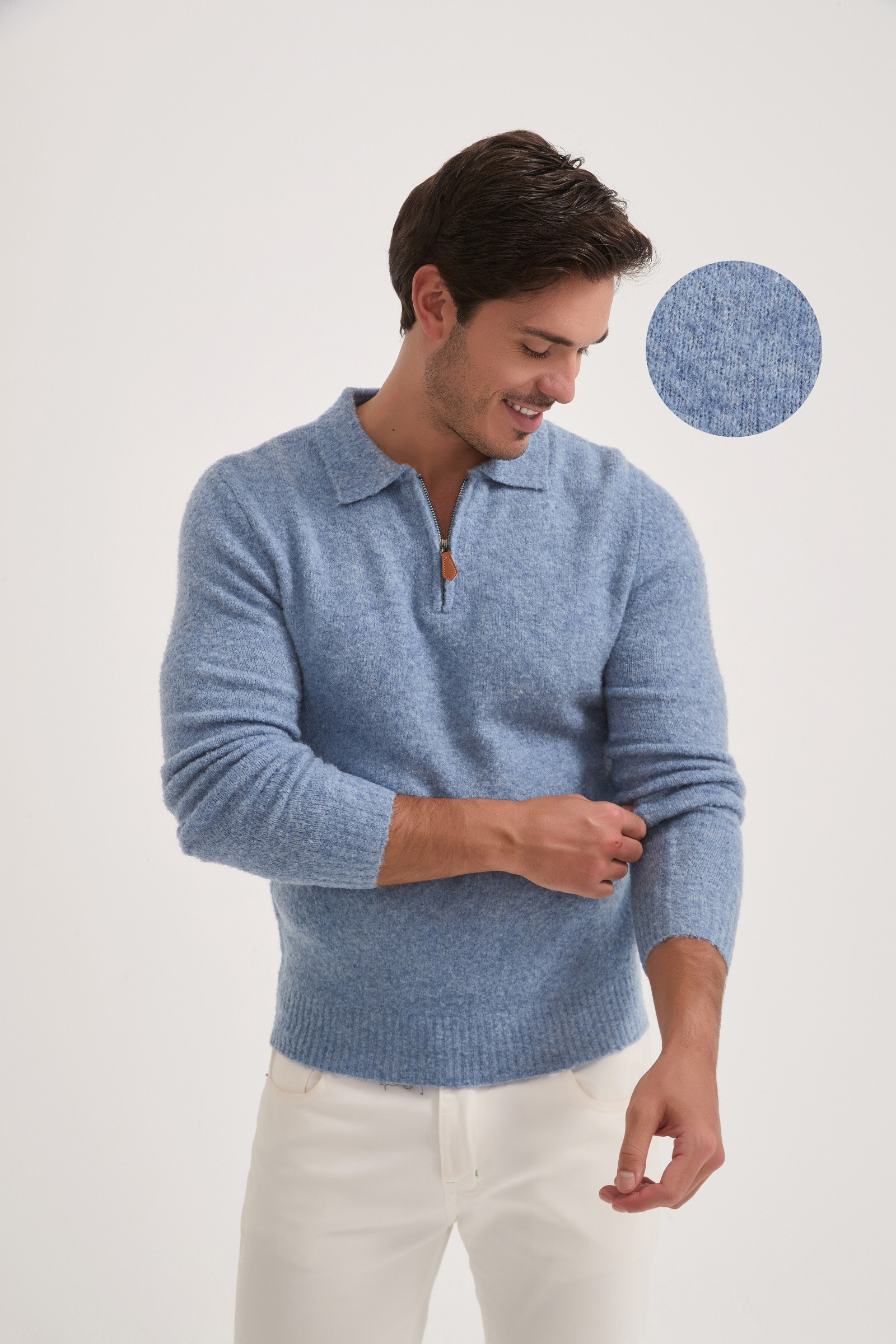 Großhändler Yves Enzo Paris - Bubble-Strick-Poloshirt mit Reißverschluss aus Wollmischung