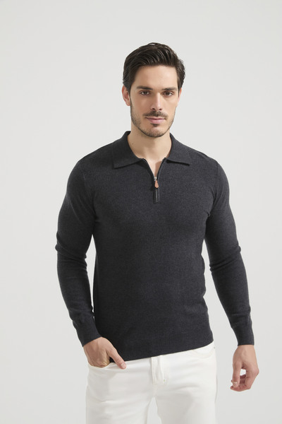 Wholesaler Yves Enzo Paris - PAUL sweater with polo collar in blended wool Wholesaler Yves Enzo Paris - PAUL sweater with polo collar in blended wool