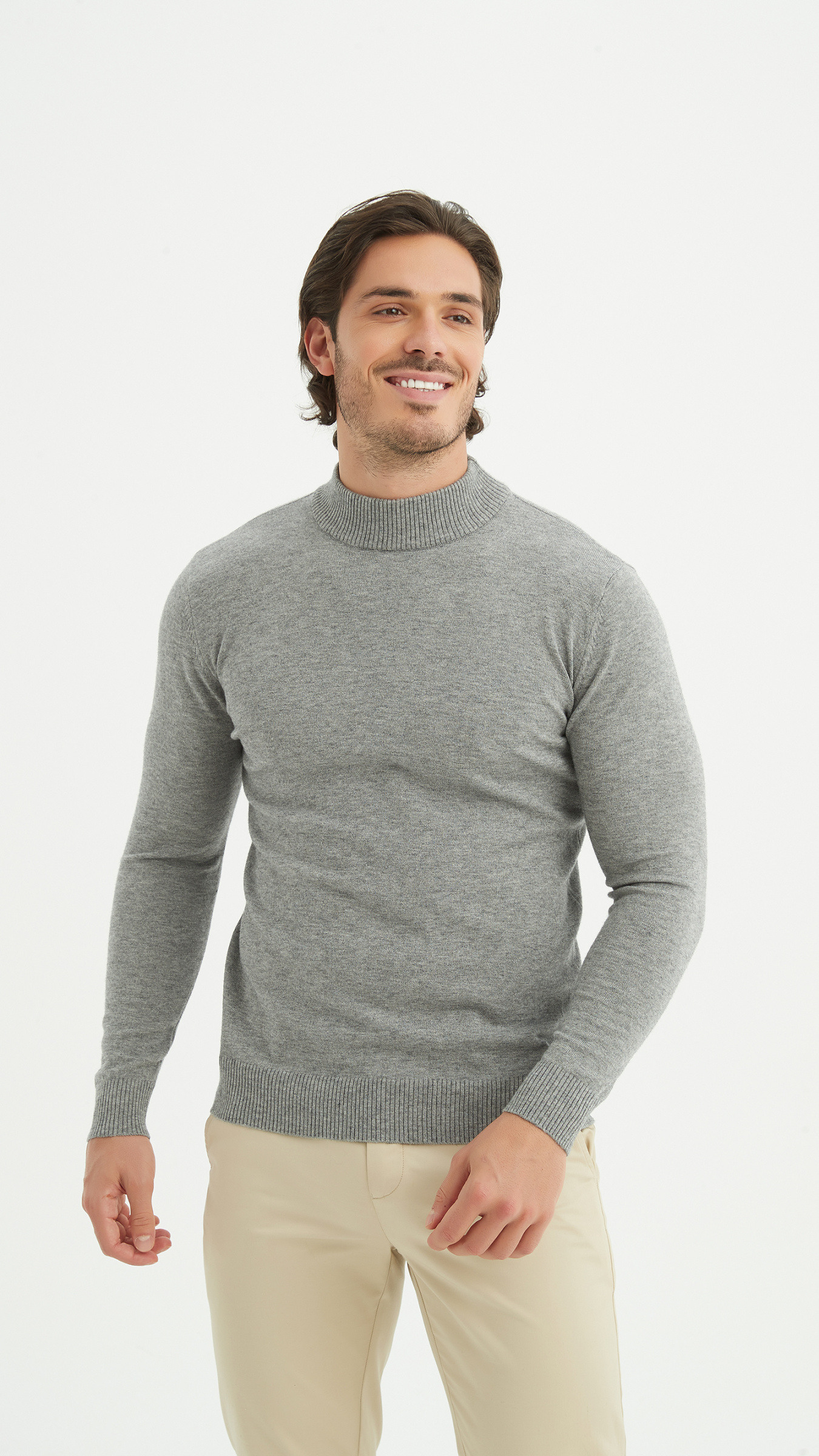 Grossiste Yves Enzo Paris - Pull col cheminé en gris argent