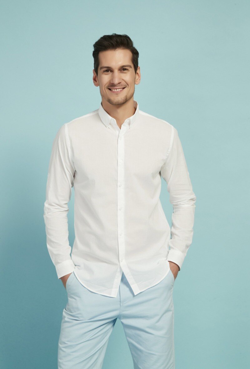 Grossiste Yves Enzo - Chemise blanche voile de coton coupe ajustée