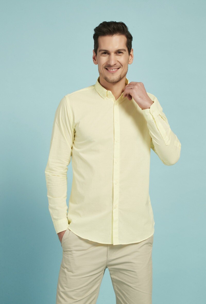 Grossiste Yves Enzo - Chemise jaune voile de coton coupe ajustée