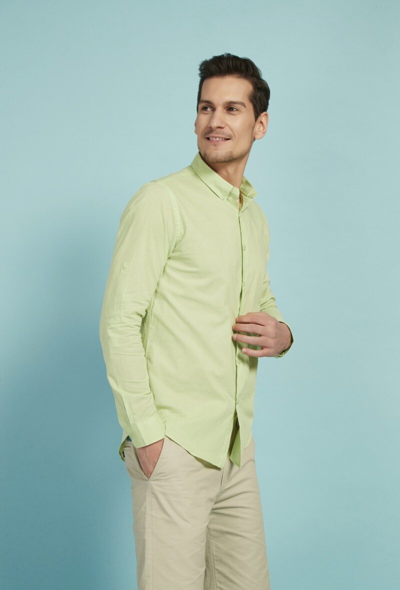 Grossiste Yves Enzo - Chemise verte voile de coton coupe ajustée