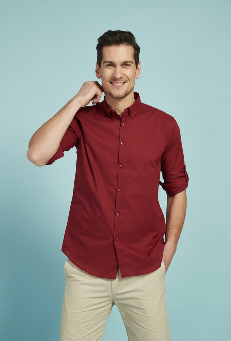 Wholesaler Yves Enzo - Cotton veil burgundy shirt adjusted fit